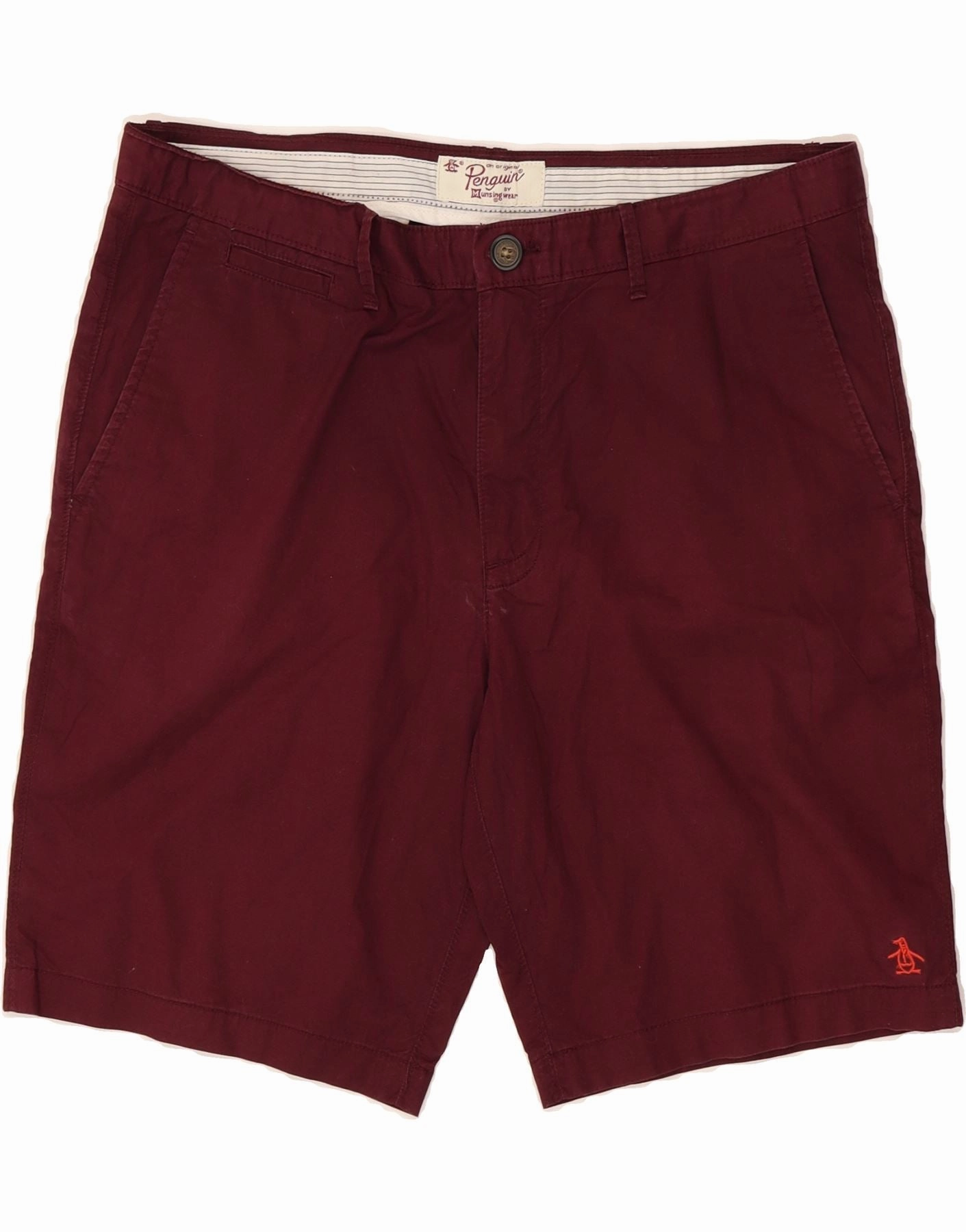 PENGUIN Mens Chino Shorts W36 Large Burgundy Cotton embroidery work Quick Wear