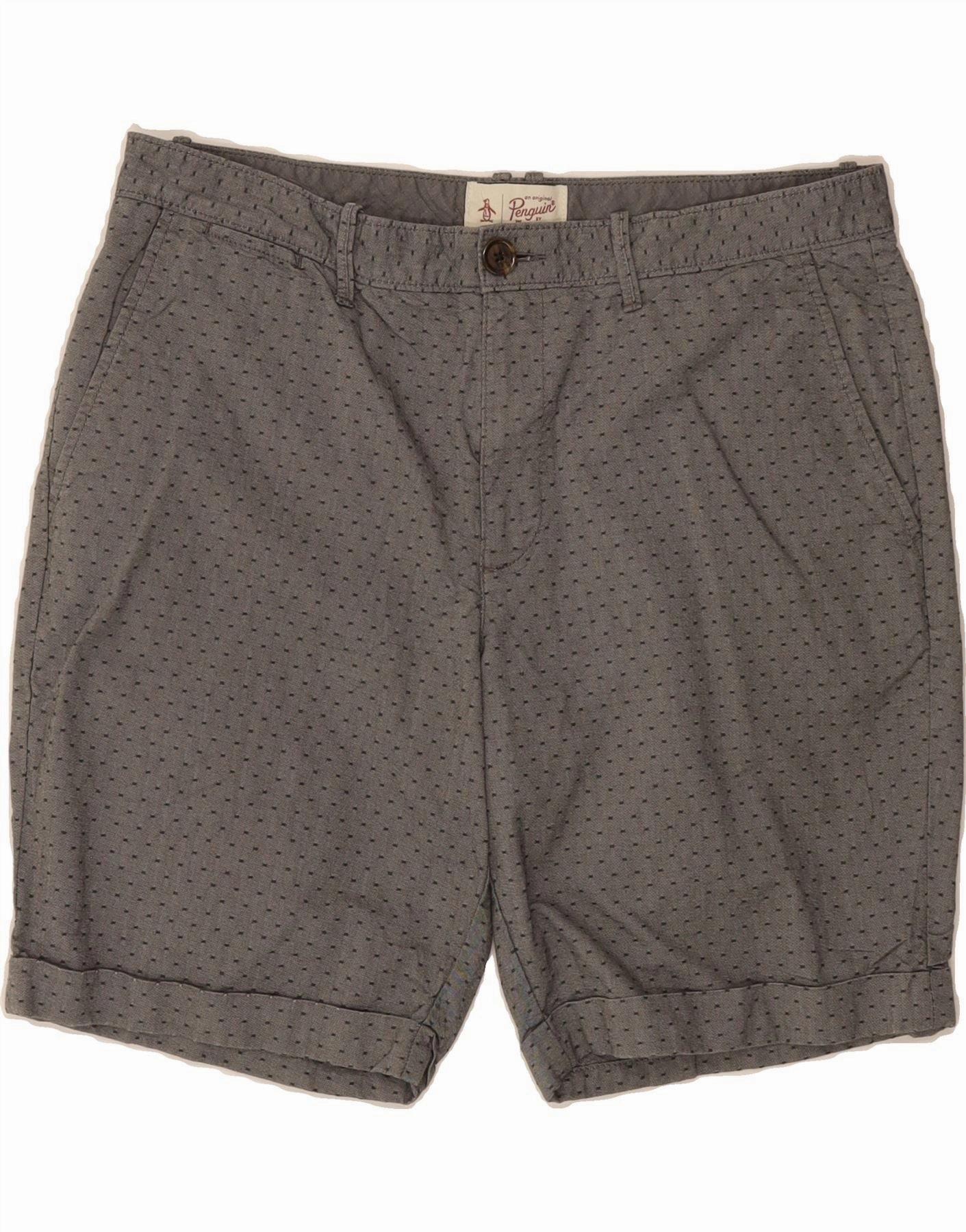 Non Restrictive Waistband Cooling Mesh Lining PENGUIN Mens Chino Shorts W36 Large  Grey Spotted Cotton