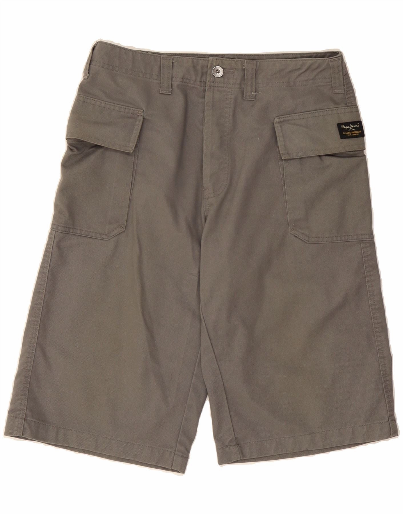 PEPE JEANS Mens Cargo Shorts W31 Medium Grey Polyester Stain Repellent Treatment Luxury Brand