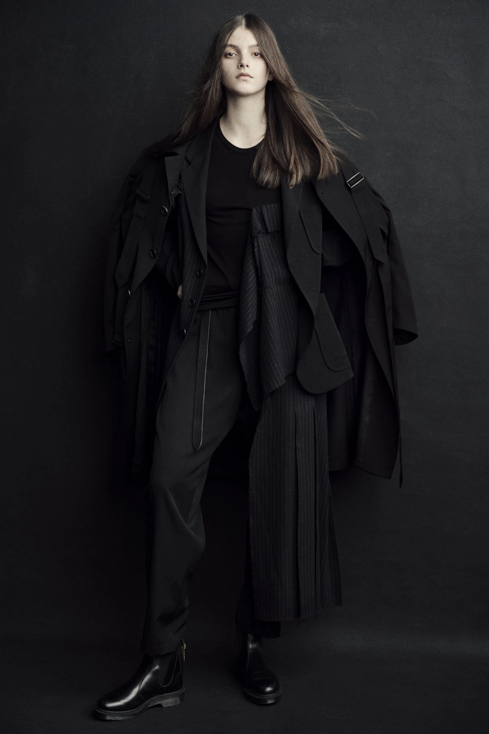 WASHER WOOL GABARDINE PLEATED WRAP PANTS Long Wear Simple and Cozy