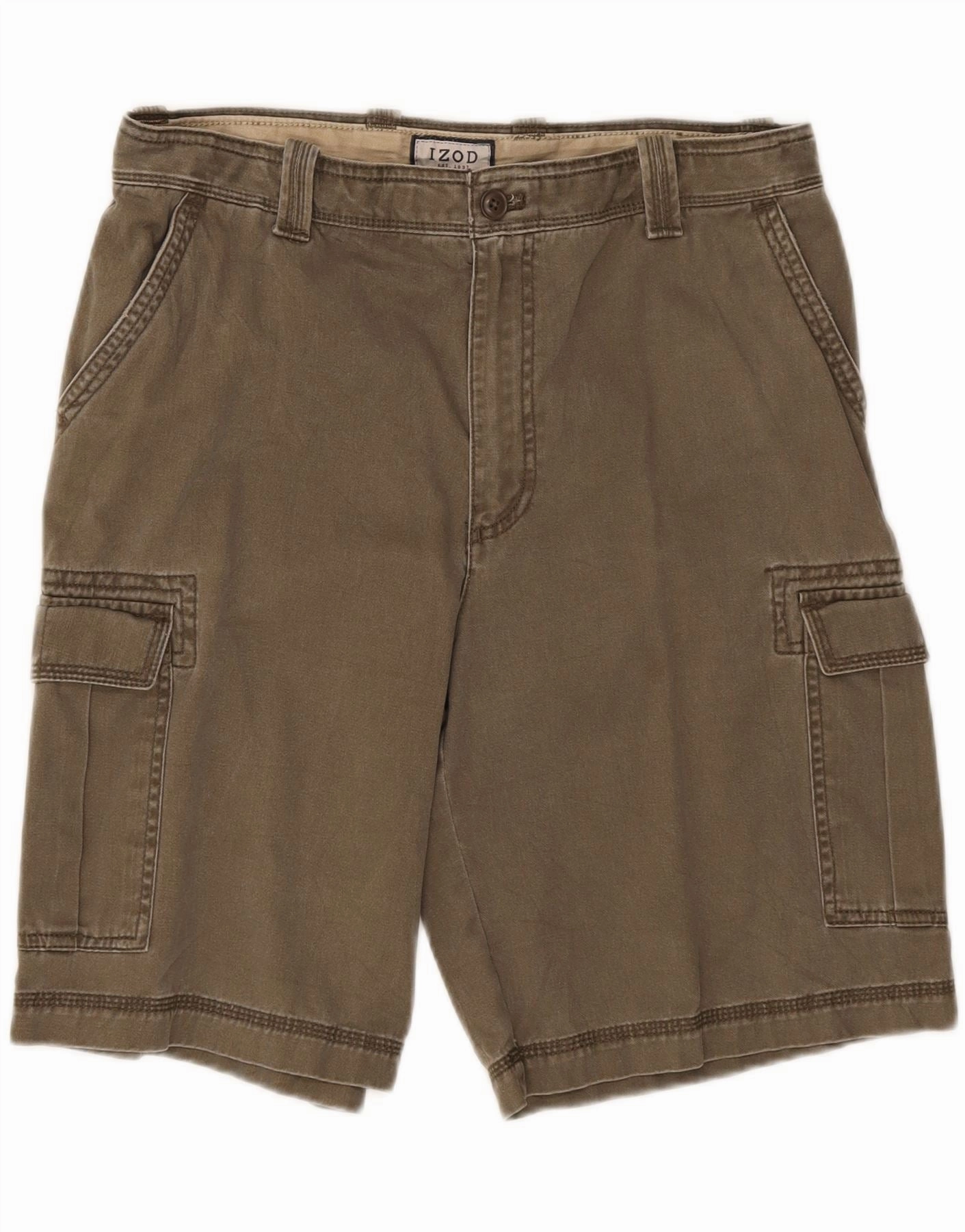 IZOD Mens Cargo Shorts Small W34 Khaki Cotton Trendy Vibe