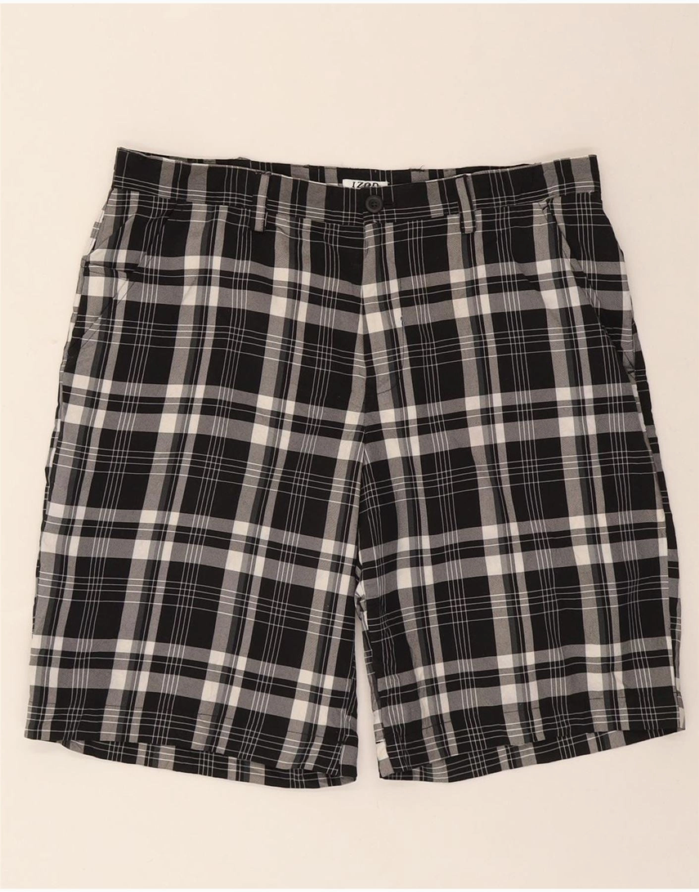 Ultra Soft Lining Everyday Ease IZOD Mens Chino Shorts W36 Large Black Check