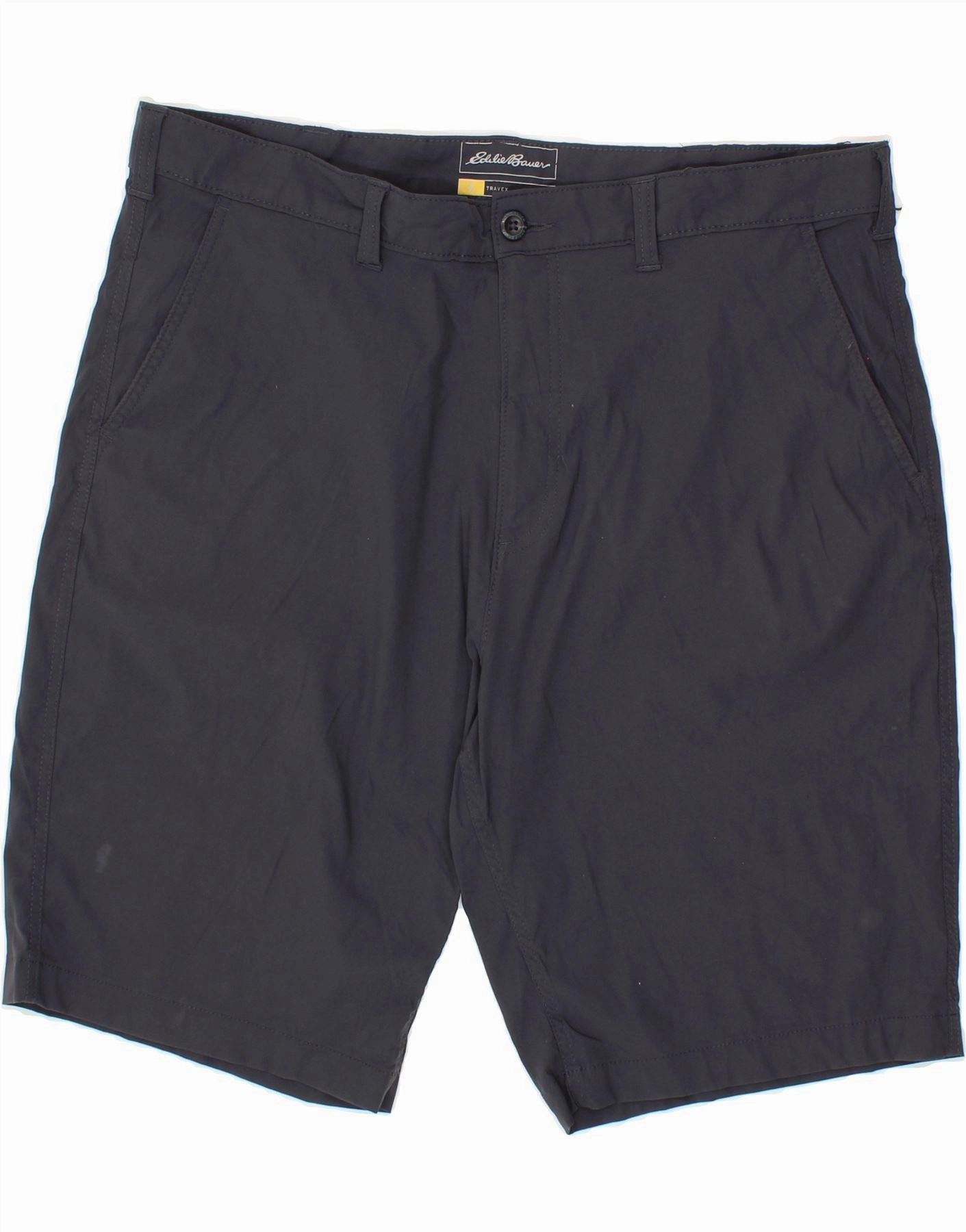 EDDIE BAUER Mens Chino Shorts W40 XL Navy Blue Nylon Moisture Wicking Fabric Breeze Stretch