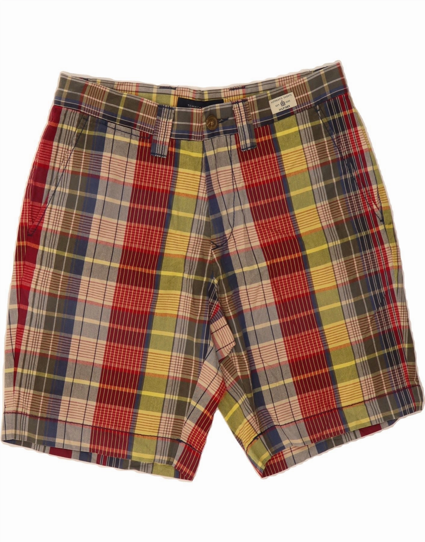 Flexible Stitching Fun Prints TOMMY HILFIGER Mens Chino Shorts W30 Medium Multicoloured Plaid Cotton