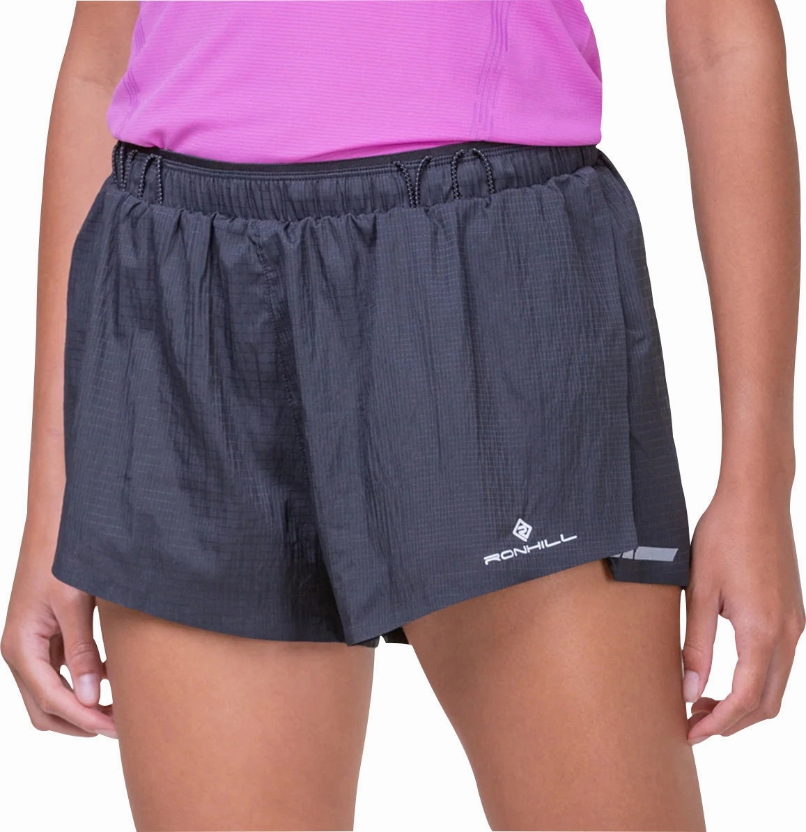 Punk style Layered Hem Detail Ronhill Tech Race Womens Running Shorts - Black