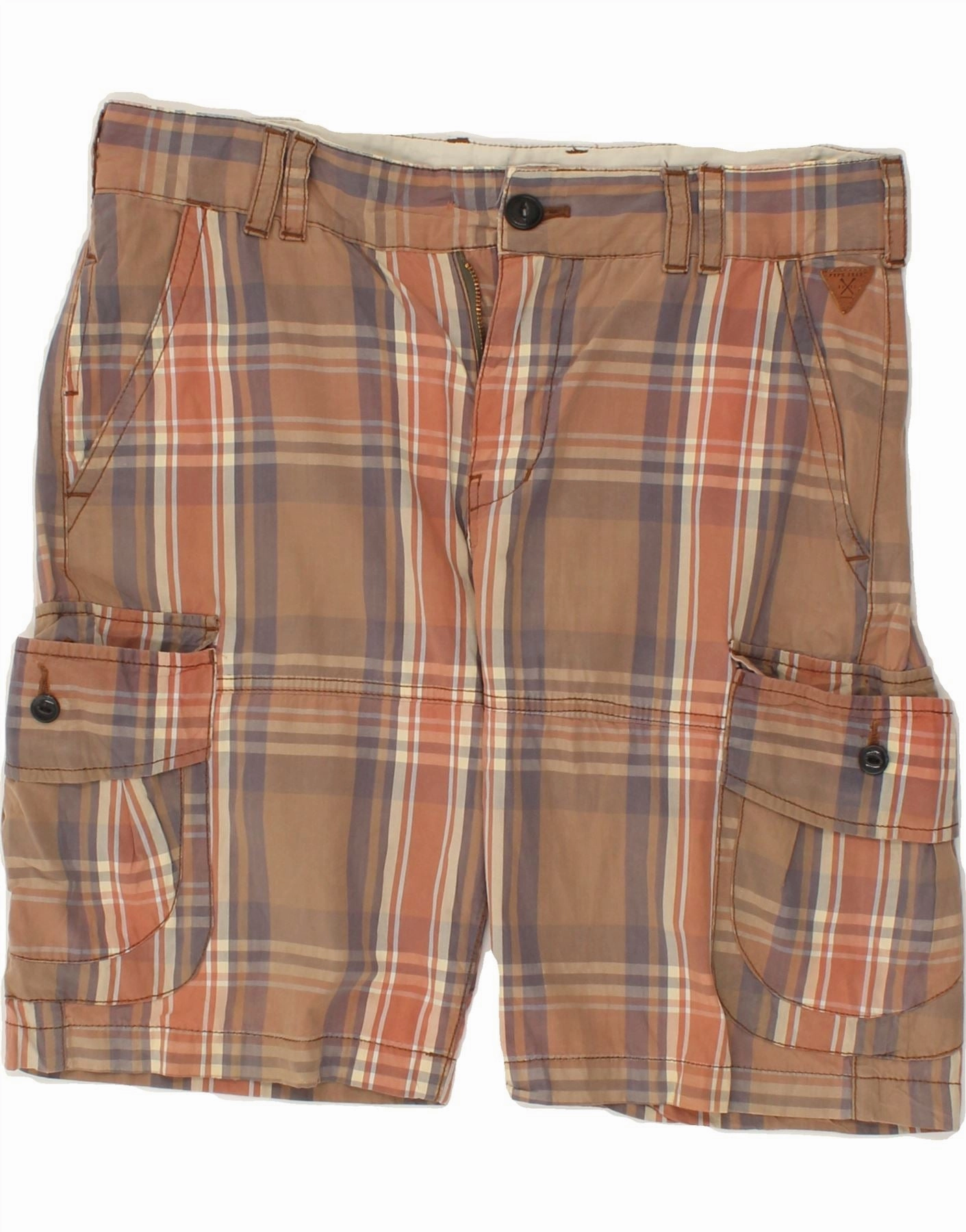 Sleek Style Simple Cut PEPE JEANS Mens Cargo Shorts W31 Medium Brown Check Cotton