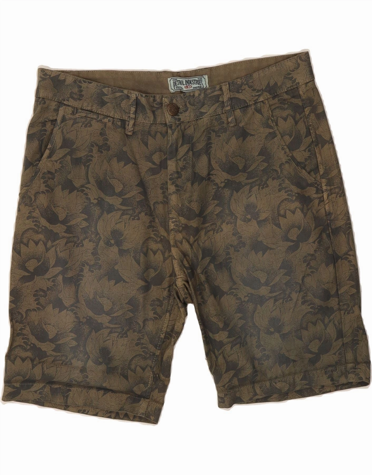 PETROL INDUSTRIES Mens Denim Shorts XL W38 Khaki Floral MoistureWickingLining