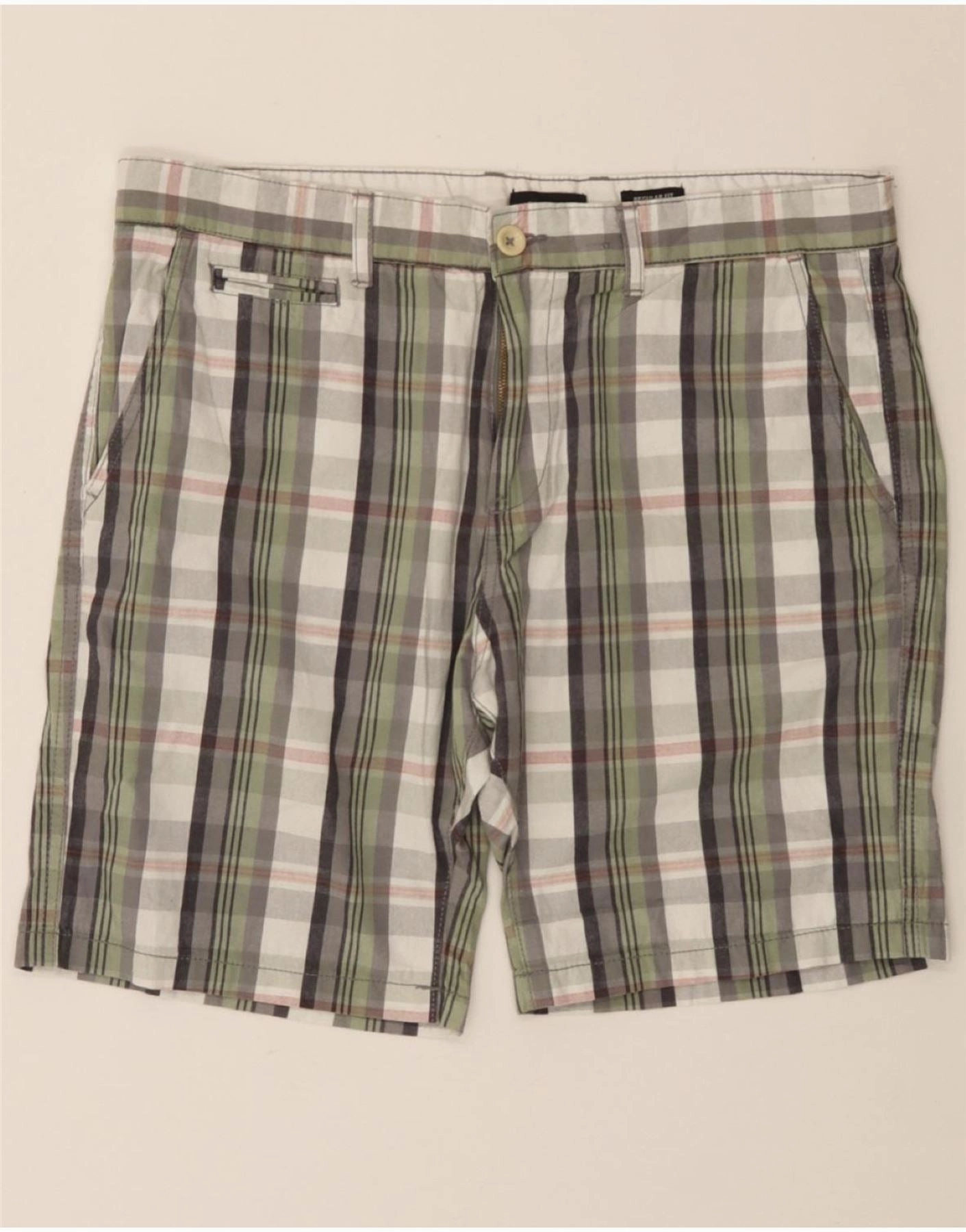 Low Profile Closure System PIERRE CARDIN Mens Regular Fit Chino Shorts Medium Grey Check Cotton
