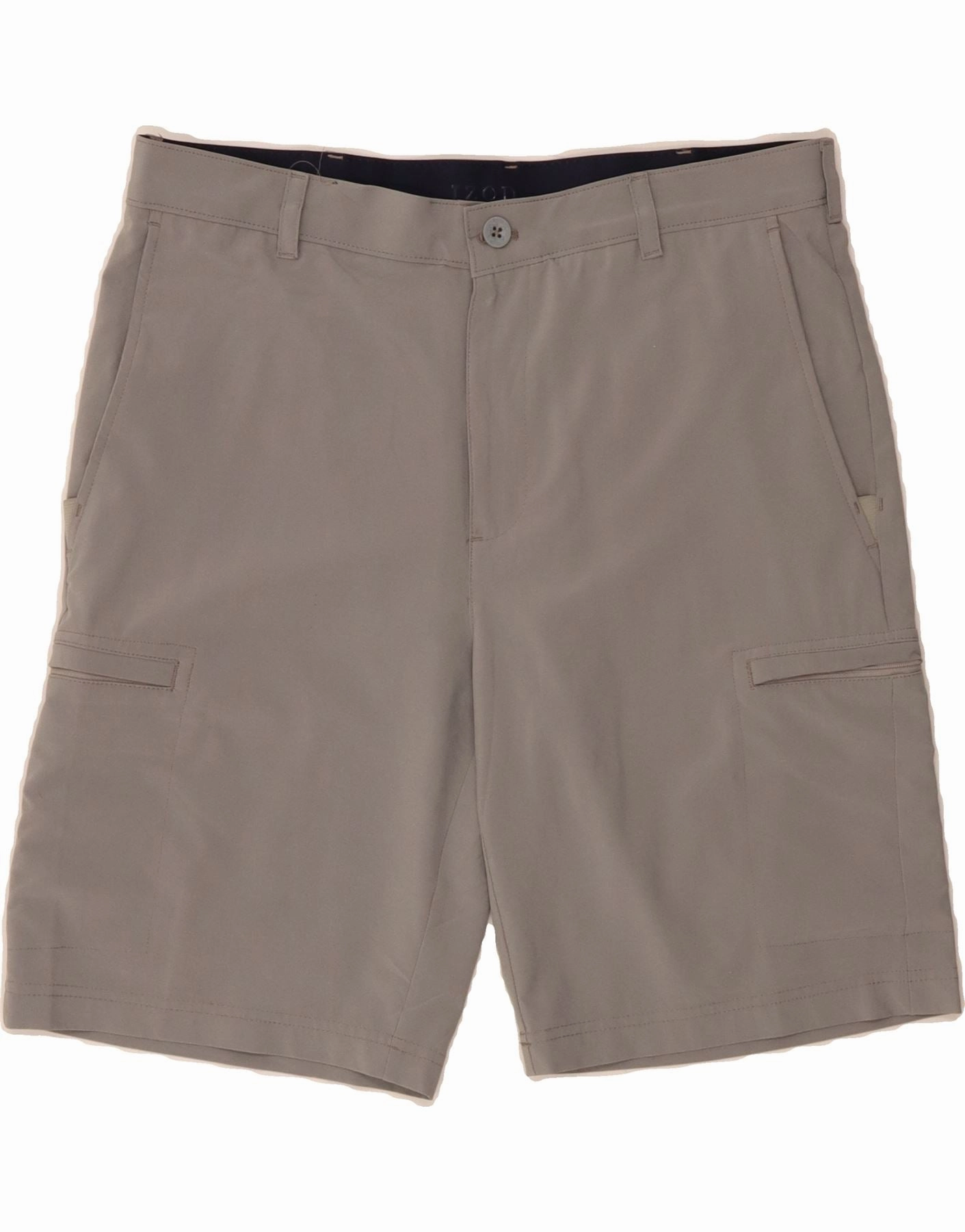 IZOD Mens Cargo Shorts W34 Large Grey Polyester Moisture Wicking Finish Airy Fit