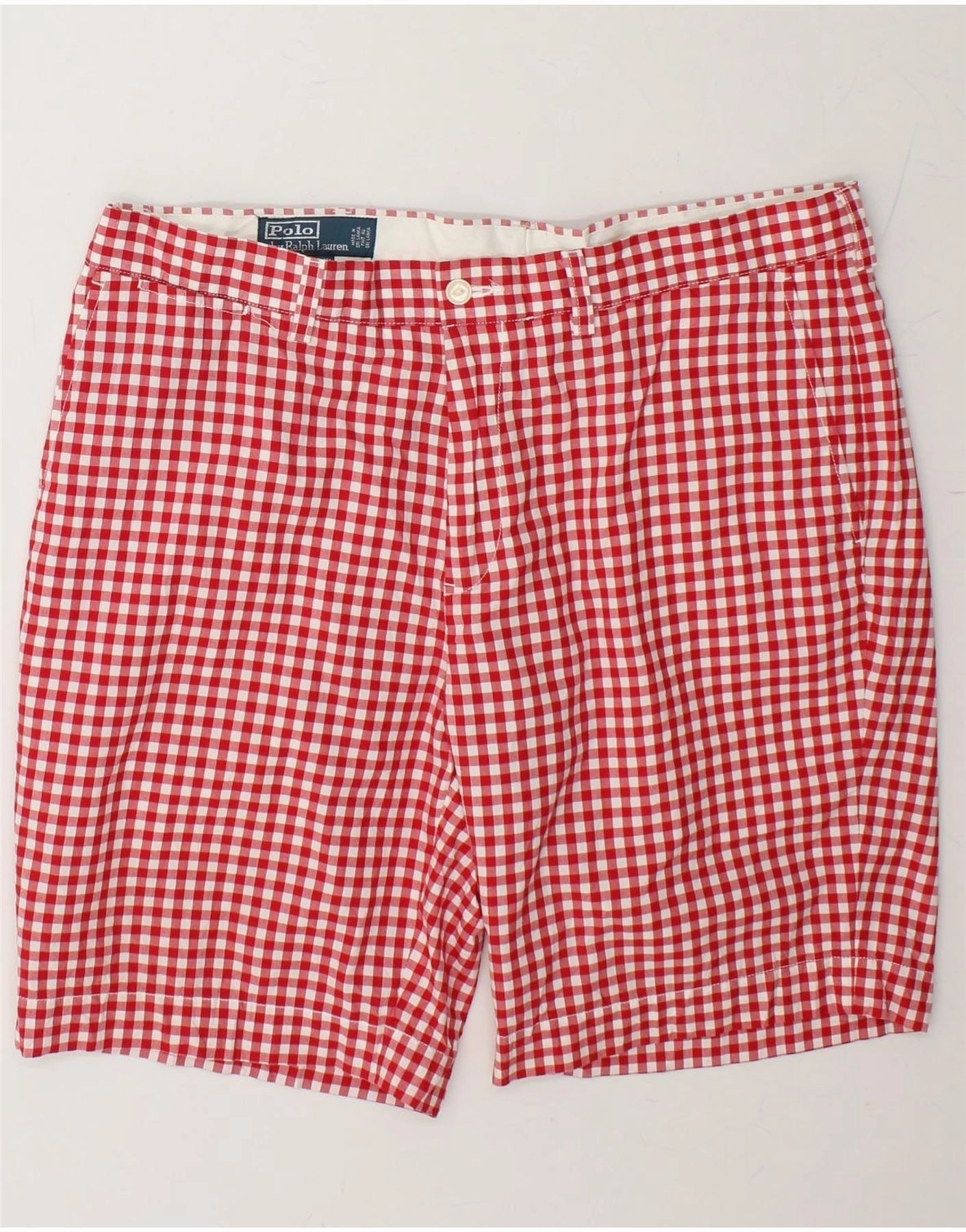 POLO RALPH LAUREN Mens Chino Shorts W38 XL Red Gingham Cotton Breezy Design Light Coverage
