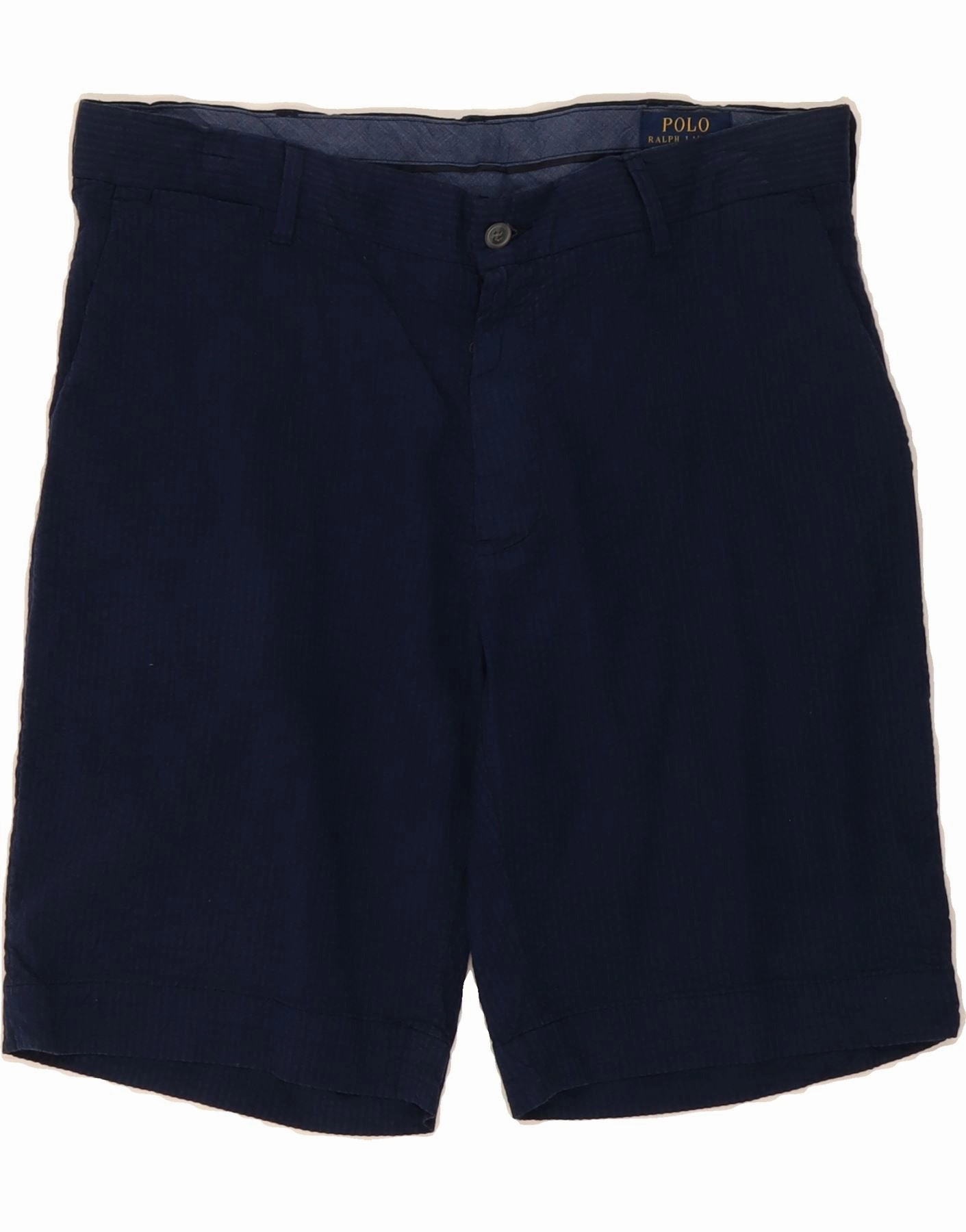 POLO RALPH LAUREN Mens Stretch Chino Shorts W32 Medium Navy Blue Pinstripe Back pockets Ultra Soft Lining