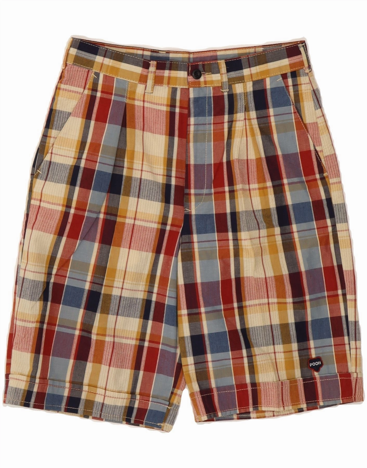 No Bunching POOH Mens Chino Shorts W26 XS Multicoloured Check Polyester