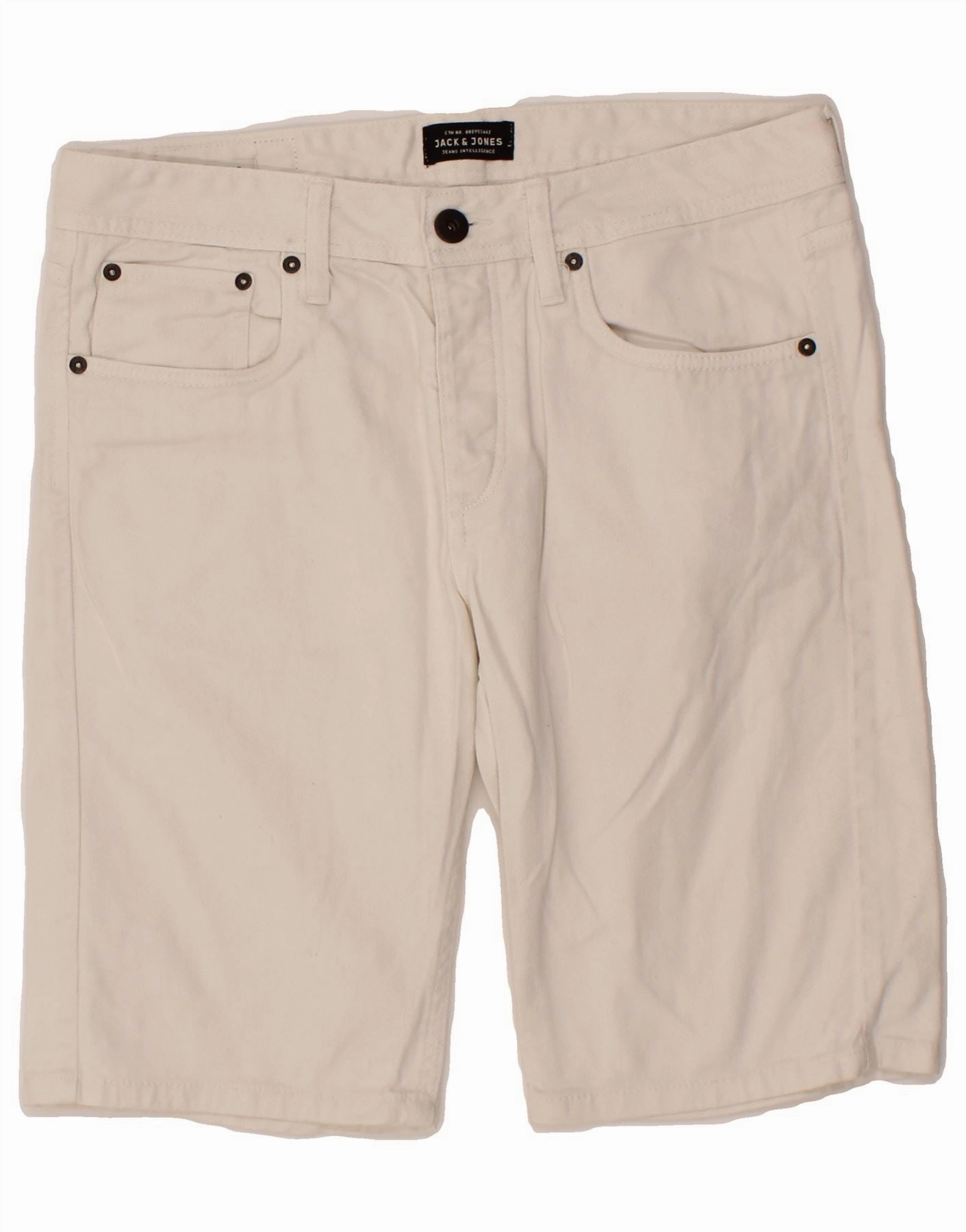 JACK & JONES Mens Denim Shorts Medium W32  White Cotton Home Wear Simple Waist