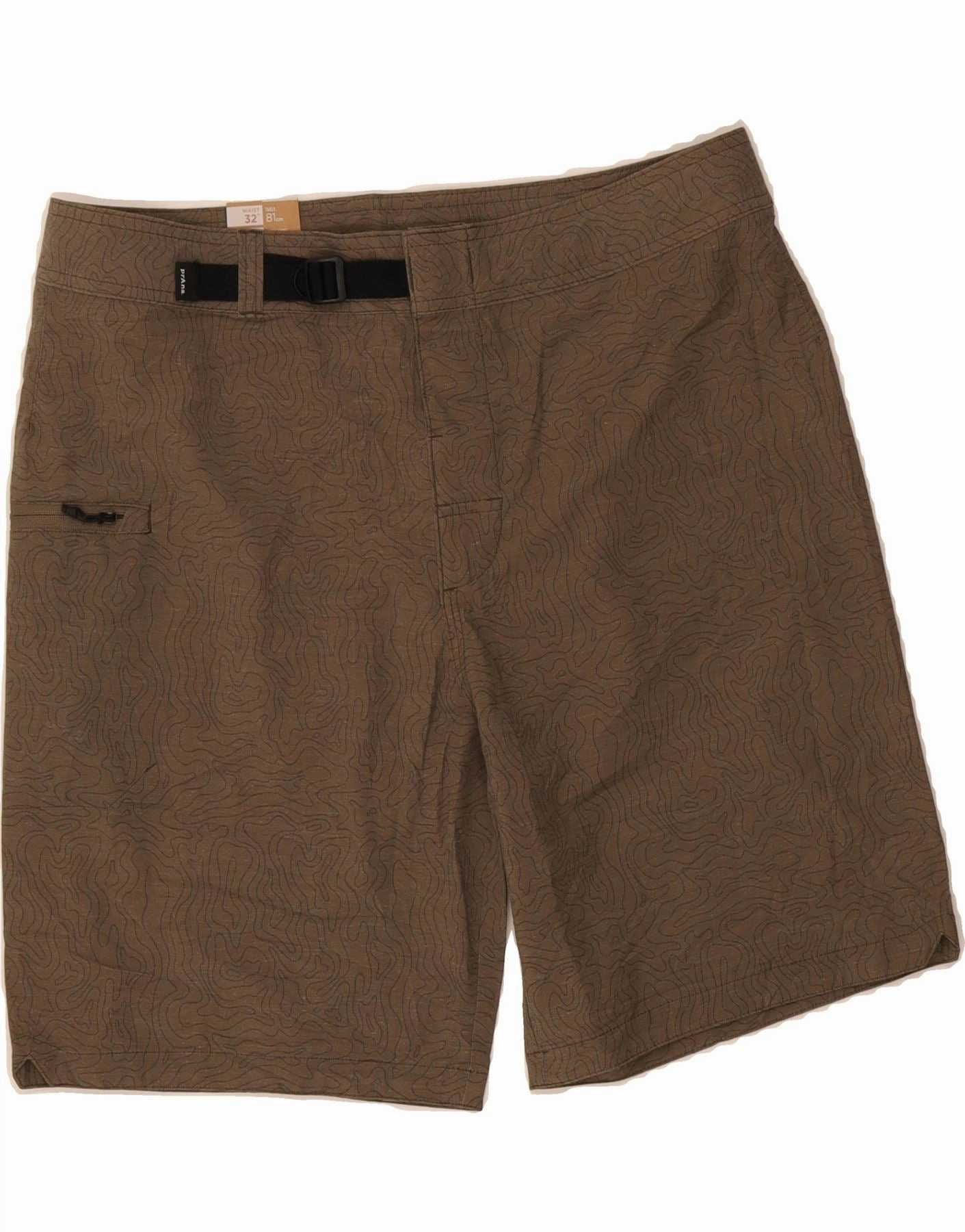 Cool Fit Adjustable Waistband PRANA Mens Abstract Pattern Cargo Shorts W32 Medium Brown Polyester