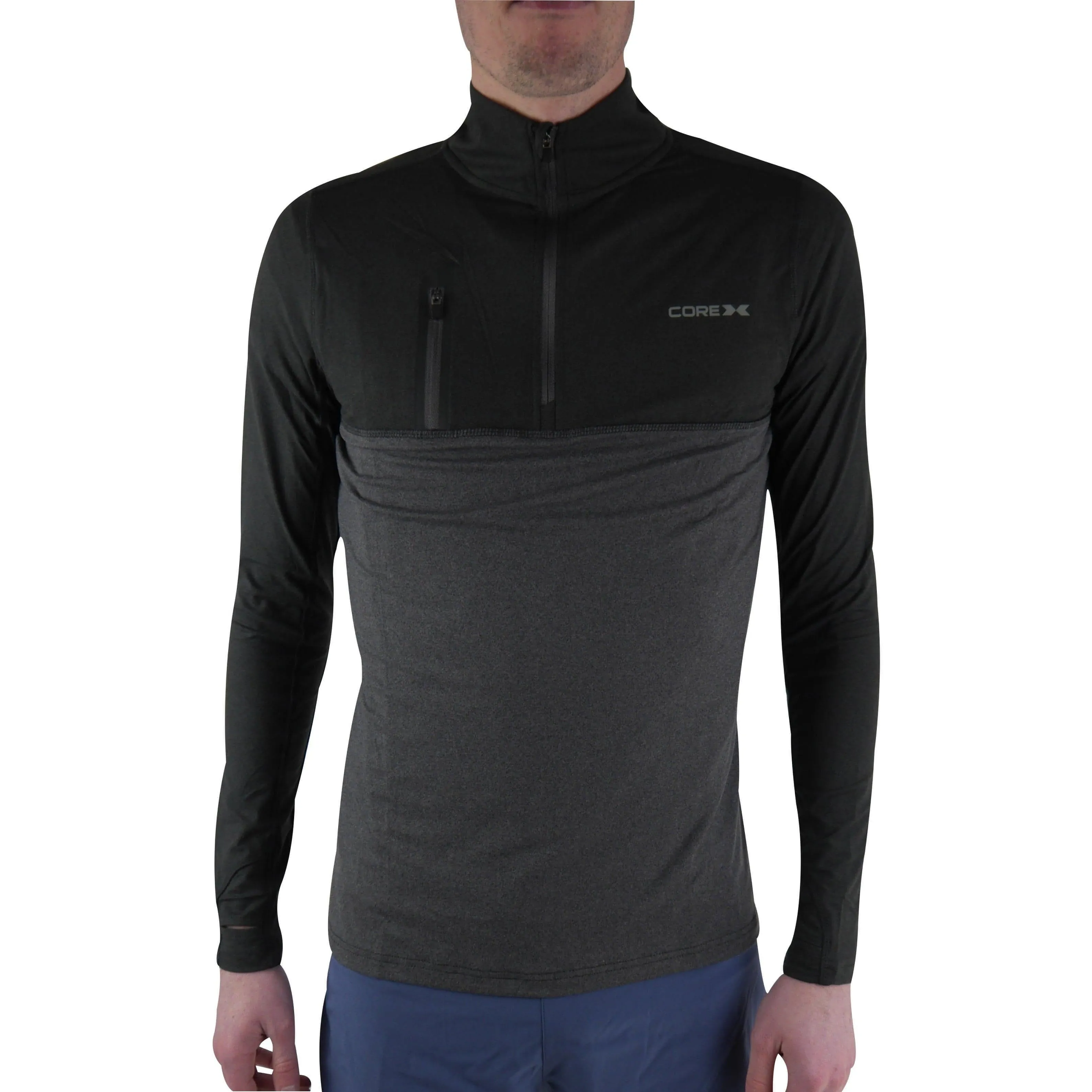 Tight Fit CoreX Fitness Half Zip Long Sleeve Mens Running Top - Black