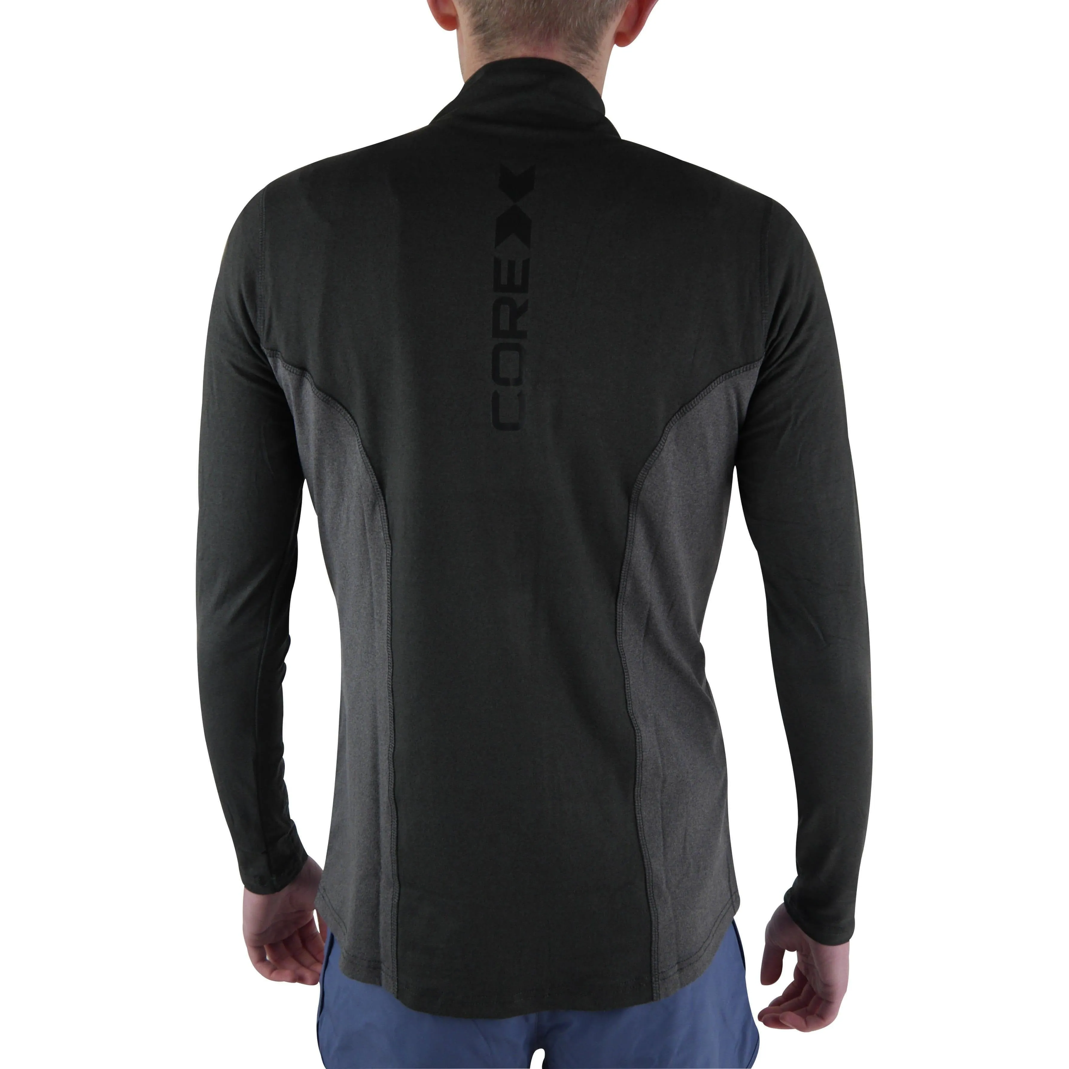 CoreX Fitness Half Zip Long Sleeve Mens Running Top - Black Leisure Casual