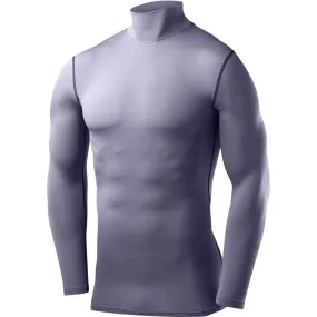 Micro Perforated Fabric TCA PowerLayer Long Sleeve Mock Mens Compression Top - Grey