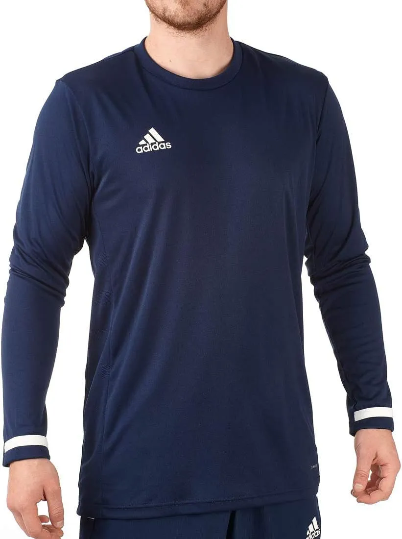 adidas T19 Long Sleeve Mens Training Top - Blue Minimal Comfort No Shrink Fabric