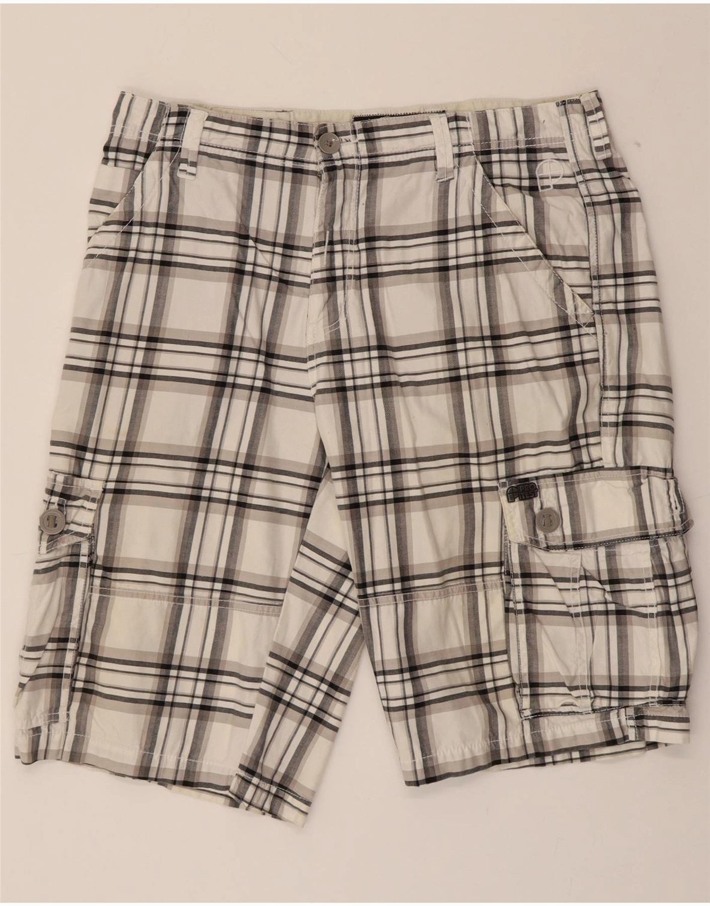 Sporty Stretch Fit Lightweight Fabric PROTEST Mens Cargo Shorts XL W38  White Check Cotton