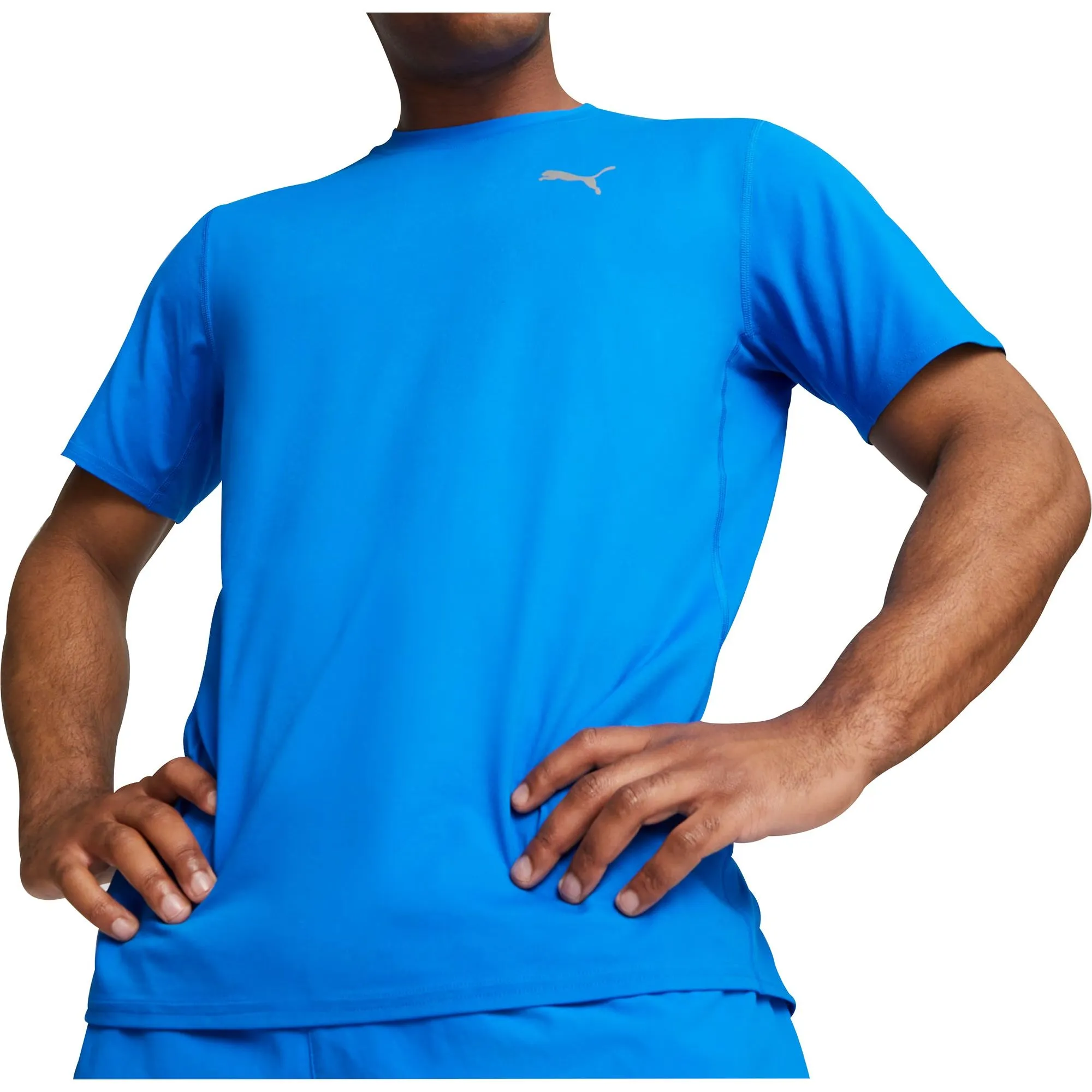 Puma Cloudspun Short Sleeve Mens Running Top - Blue Non Restrictive Fit Cozy and Comfortable