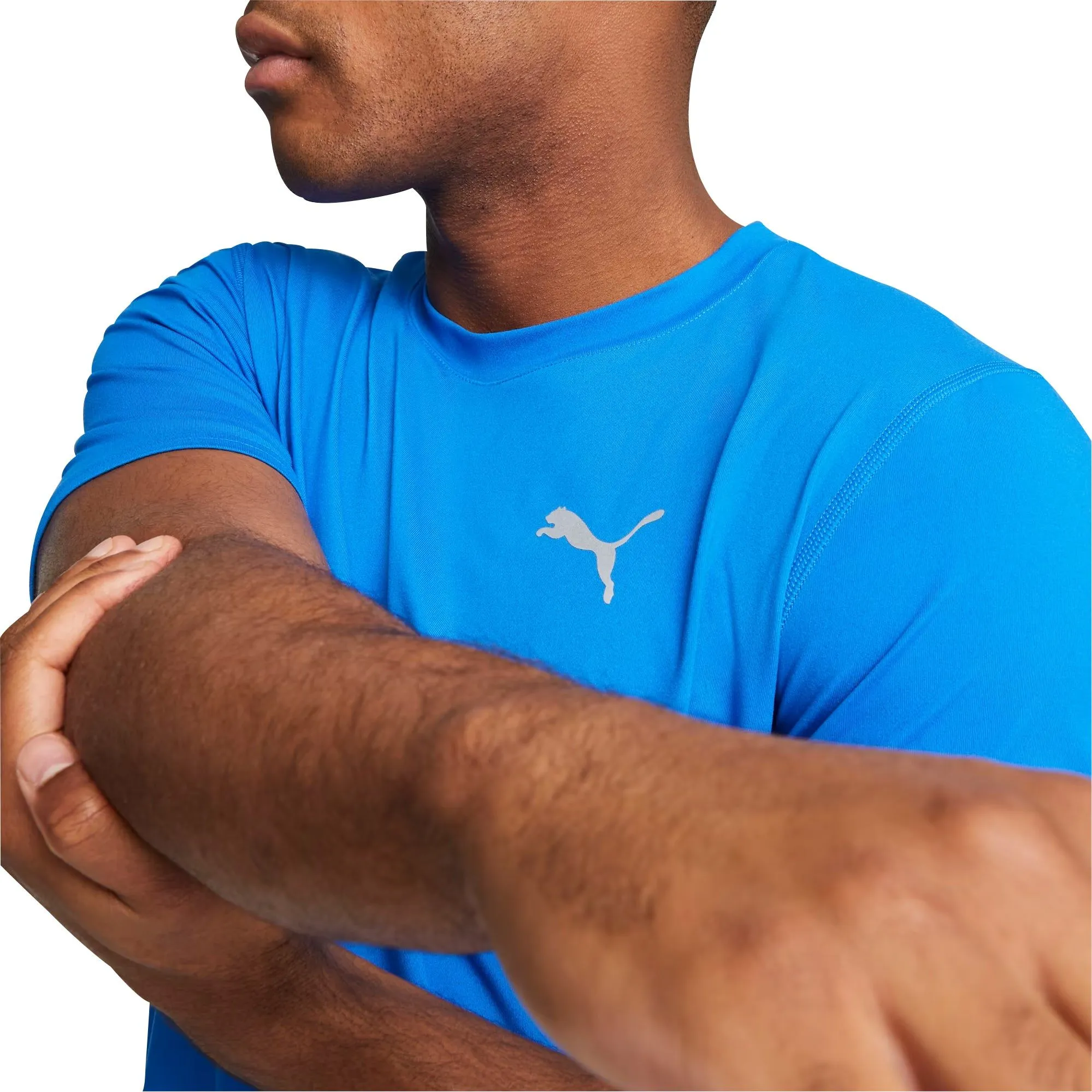 Urban Look Curved Hem Puma Cloudspun Short Sleeve Mens Running Top - Blue