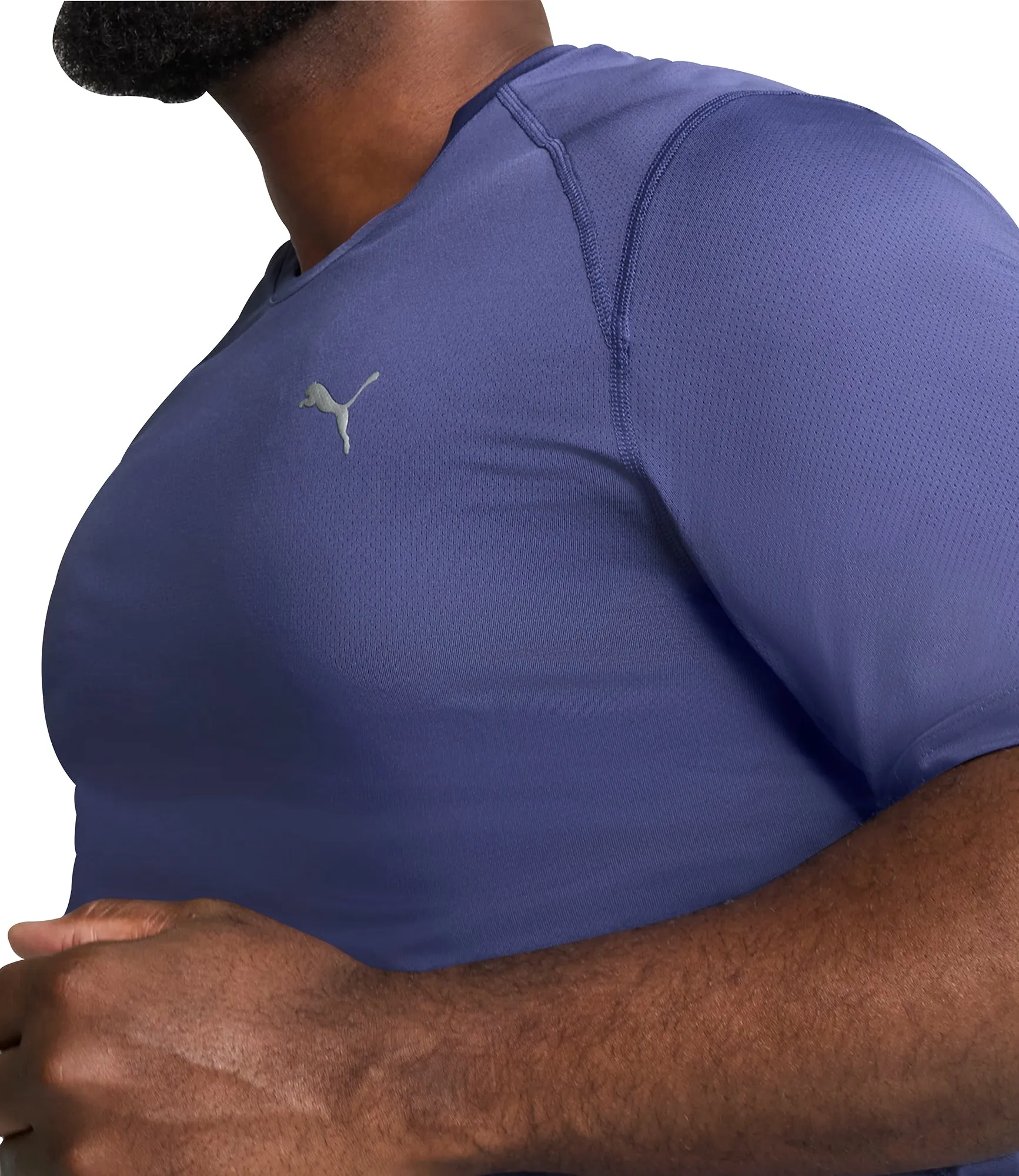 Puma Mesh Graphic Short Sleeve Mens Running Top - Blue Multi Panel Design