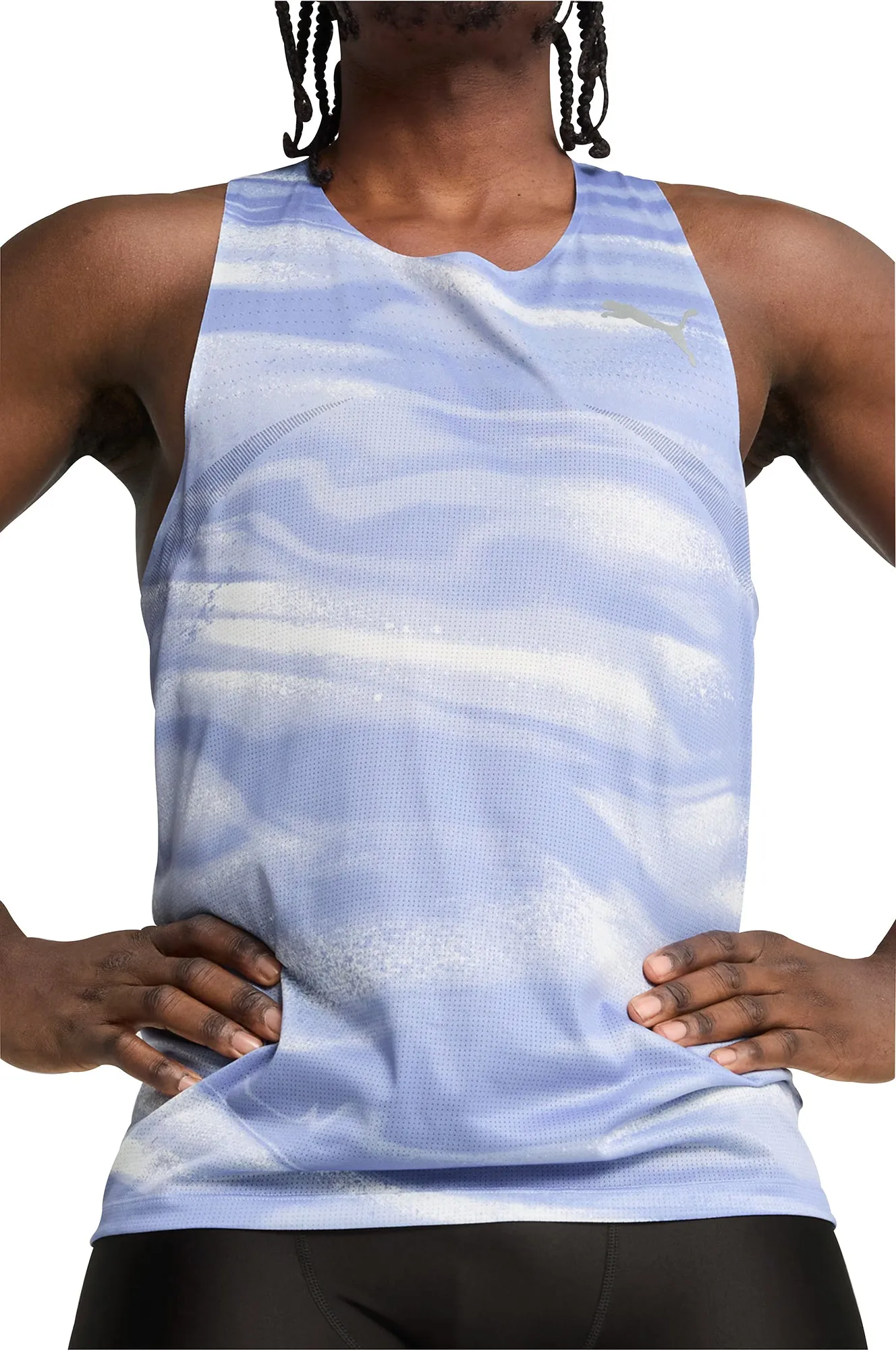 Non Irritating Edges Puma Raceday UltraSpun Graphic Mens Running Vest - Blue