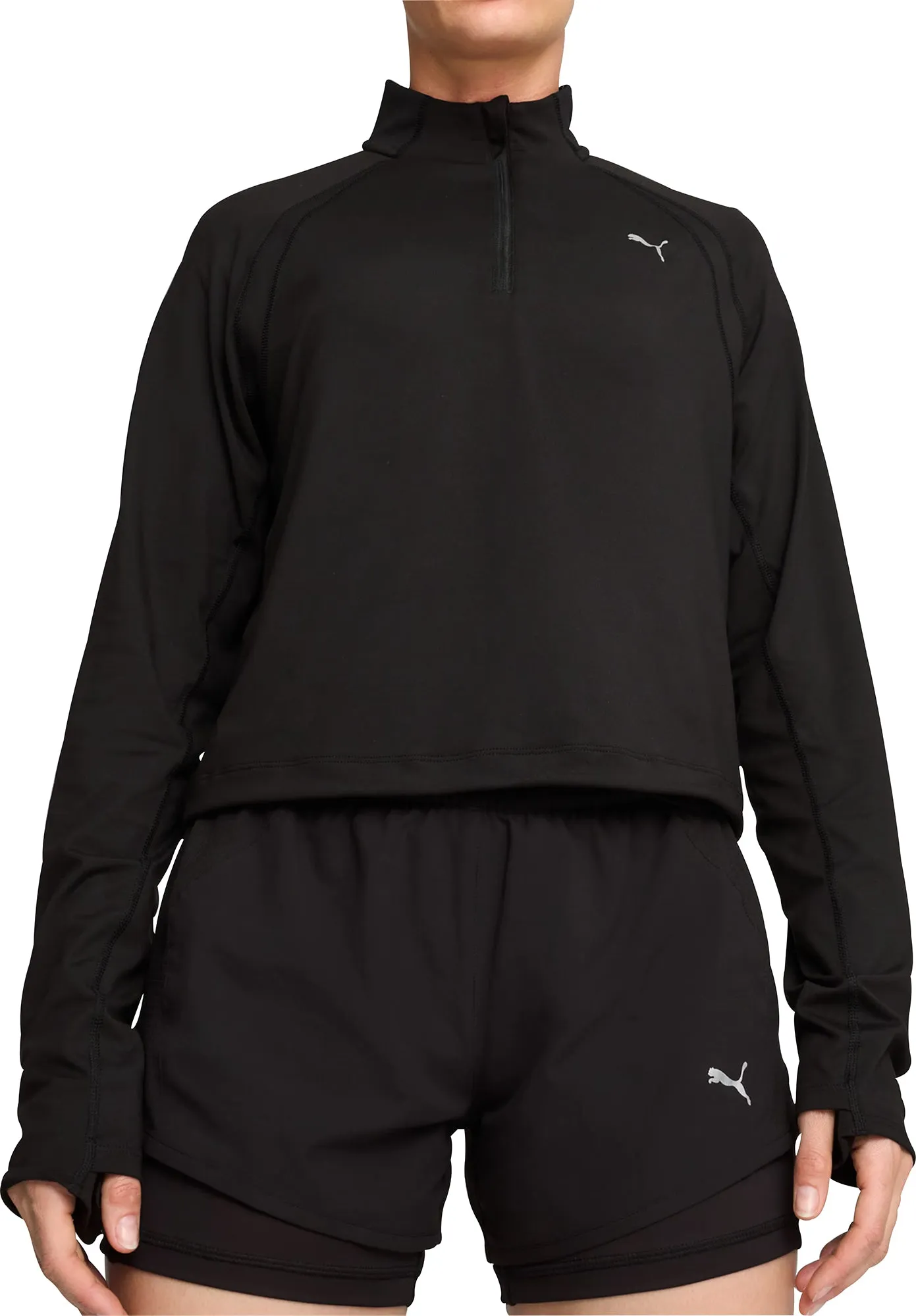 Puma Run Cloudspun Half Zip Long Sleeve Womens Running Top - Black No Shrink Technology
