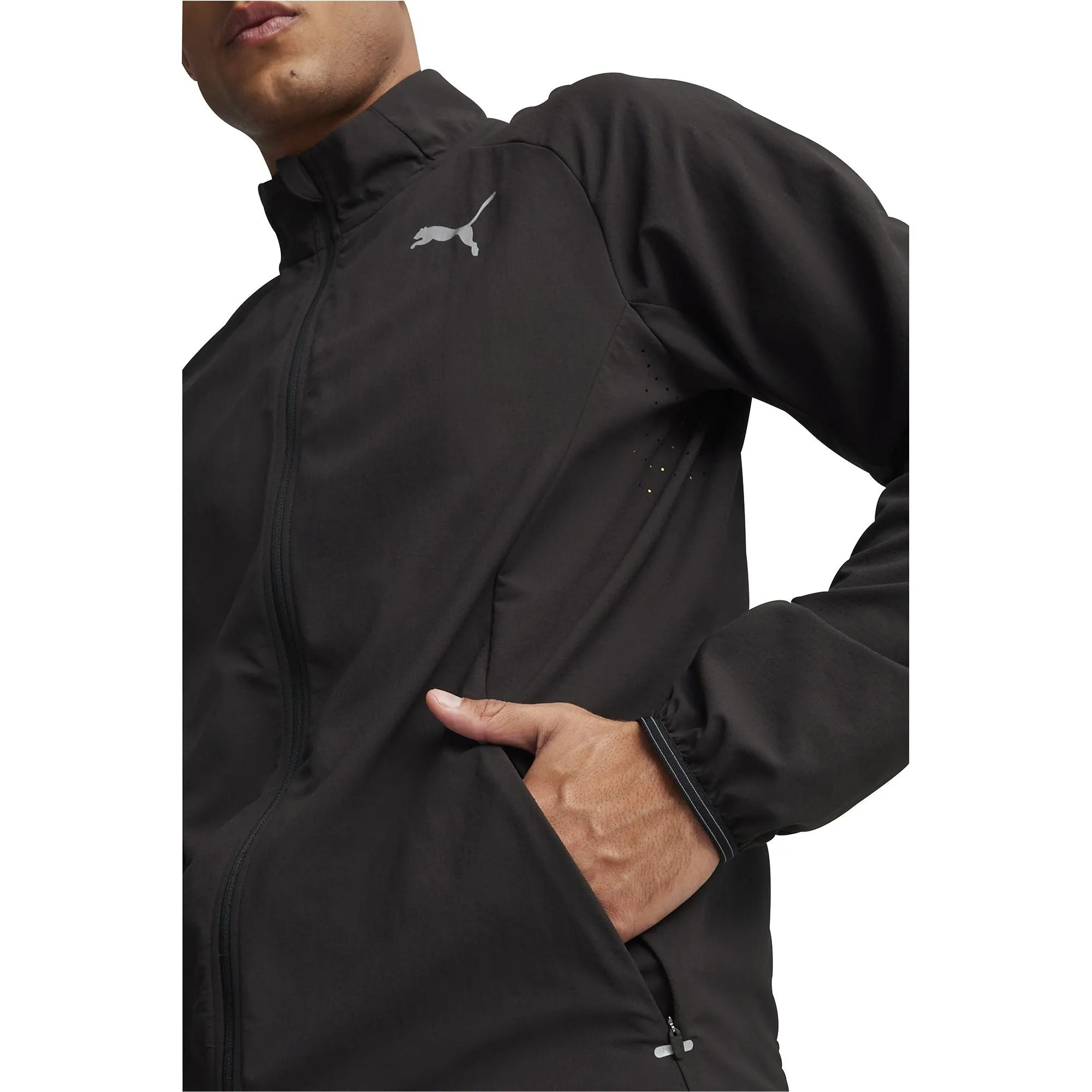 Puma Run Elite Ultraweave Mens Running Jacket - Black Clean Edge Hexagonal Quilted Pattern