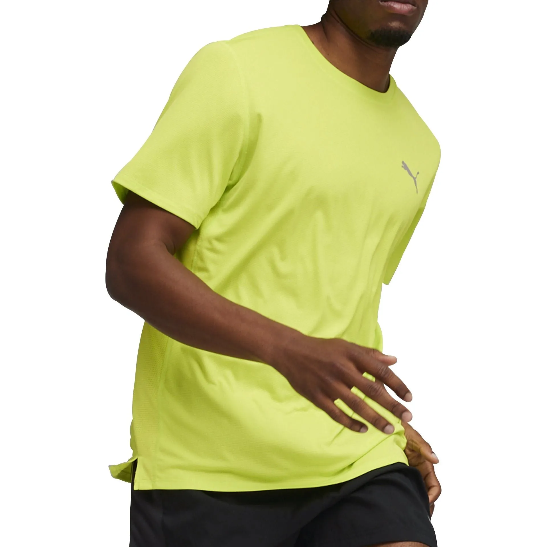 Puma Run Favourite Velocity Short Sleeve Mens Running Top - Green DoubleLayeredCollar Tear Resistant
