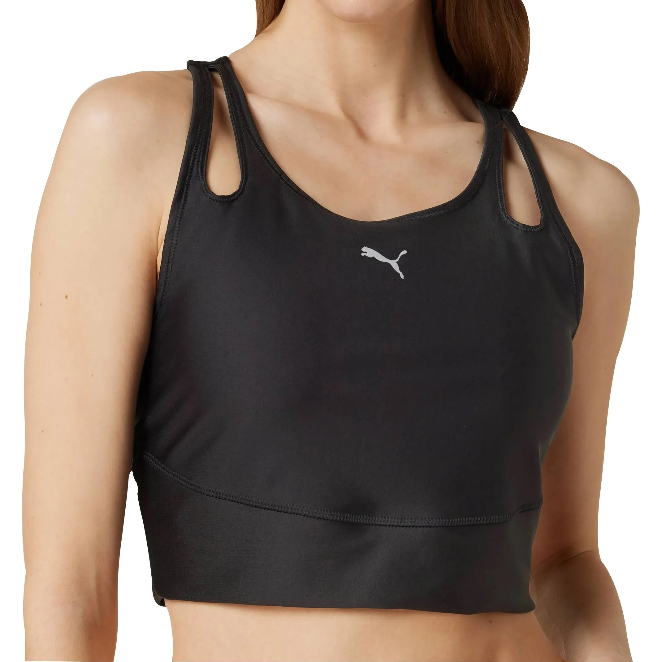 Puma Run Ultraform Womens Running Cropped Vest Tank Top - Black V neck