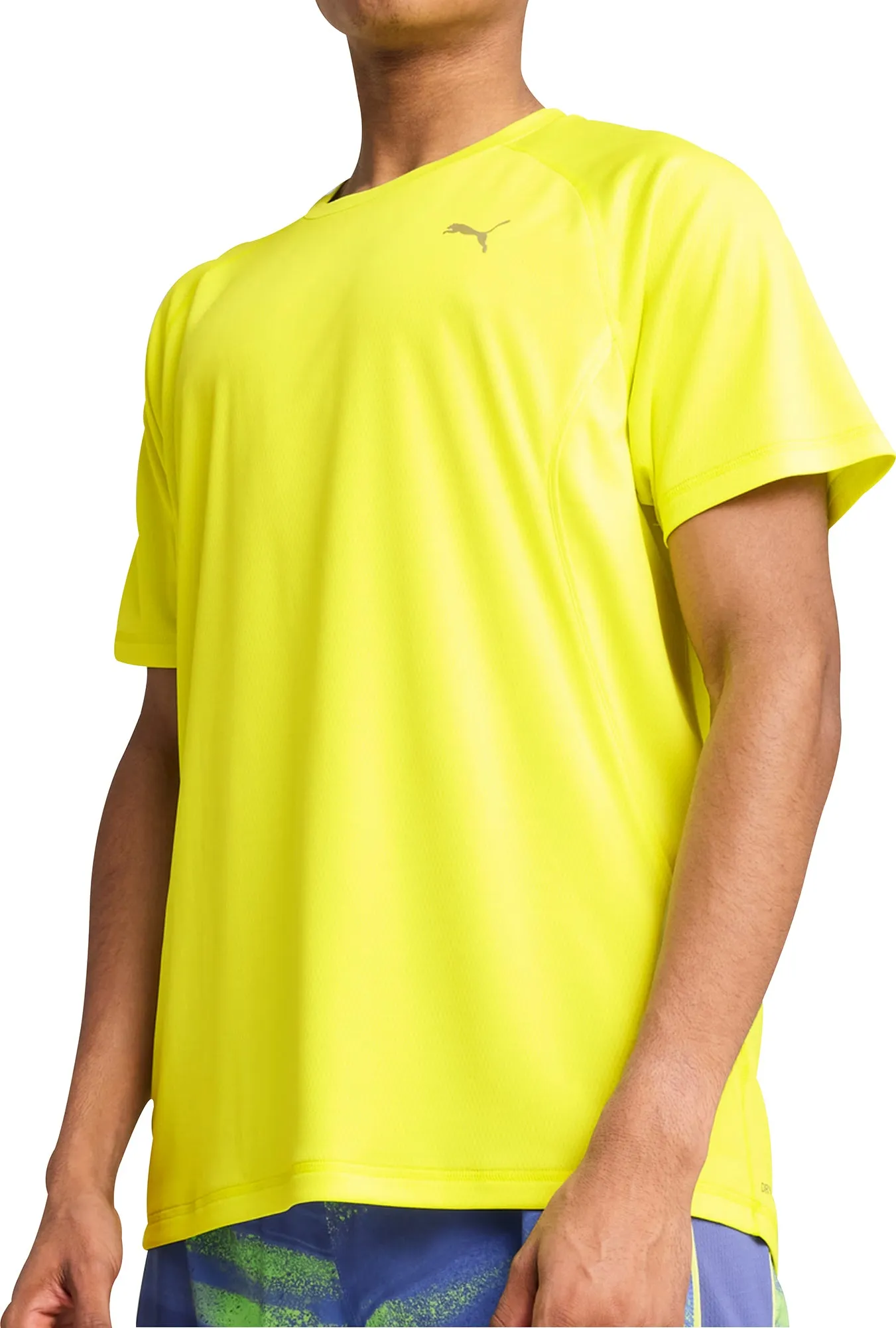 Flexible Neckband Modern Simplicity Puma Velocity Short Sleeve Mens Running Top - Yellow