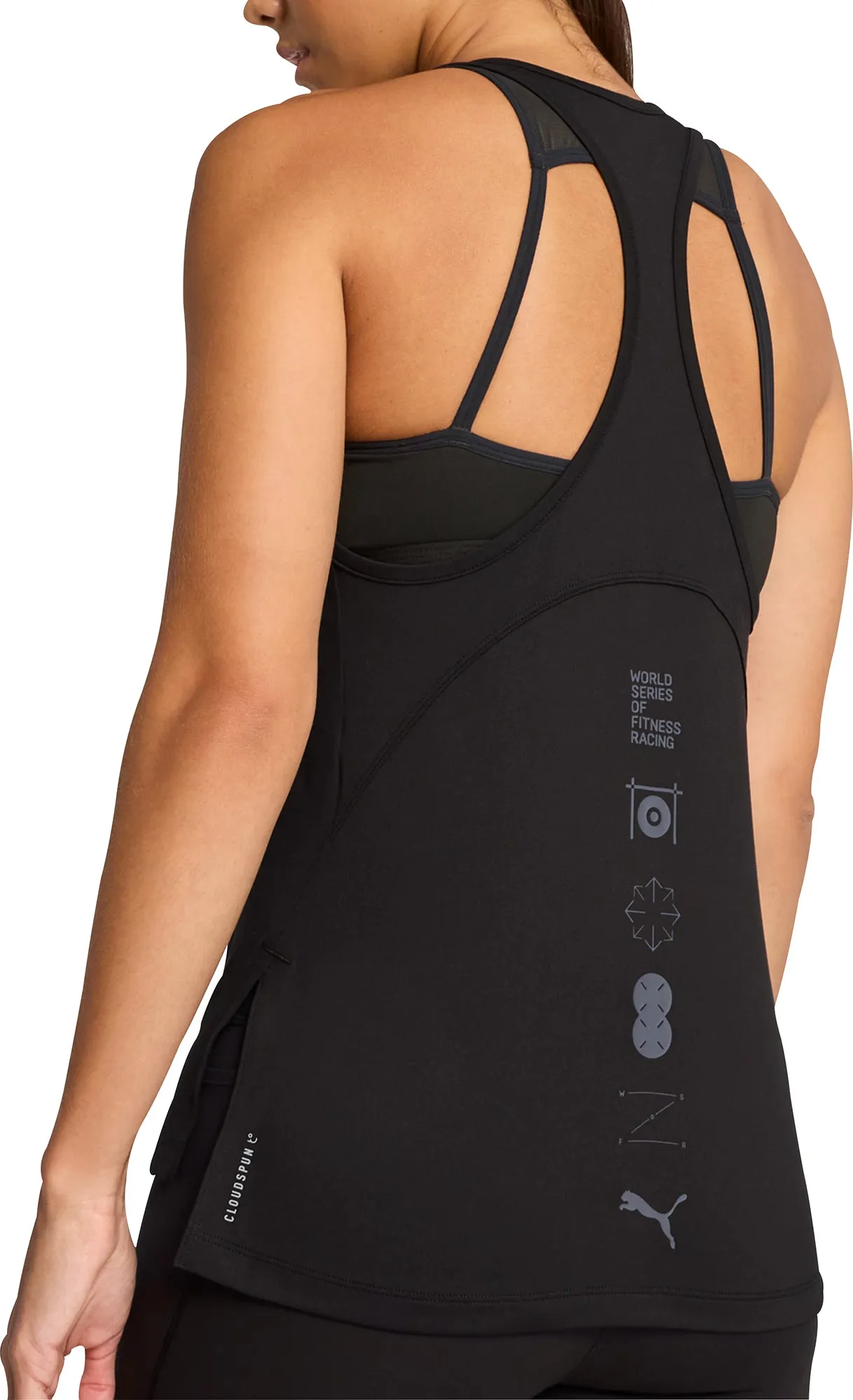 Puma X HYROX Cloudspun Racer Back Womens Training Vest Tank Top - Black Layered Look Wear