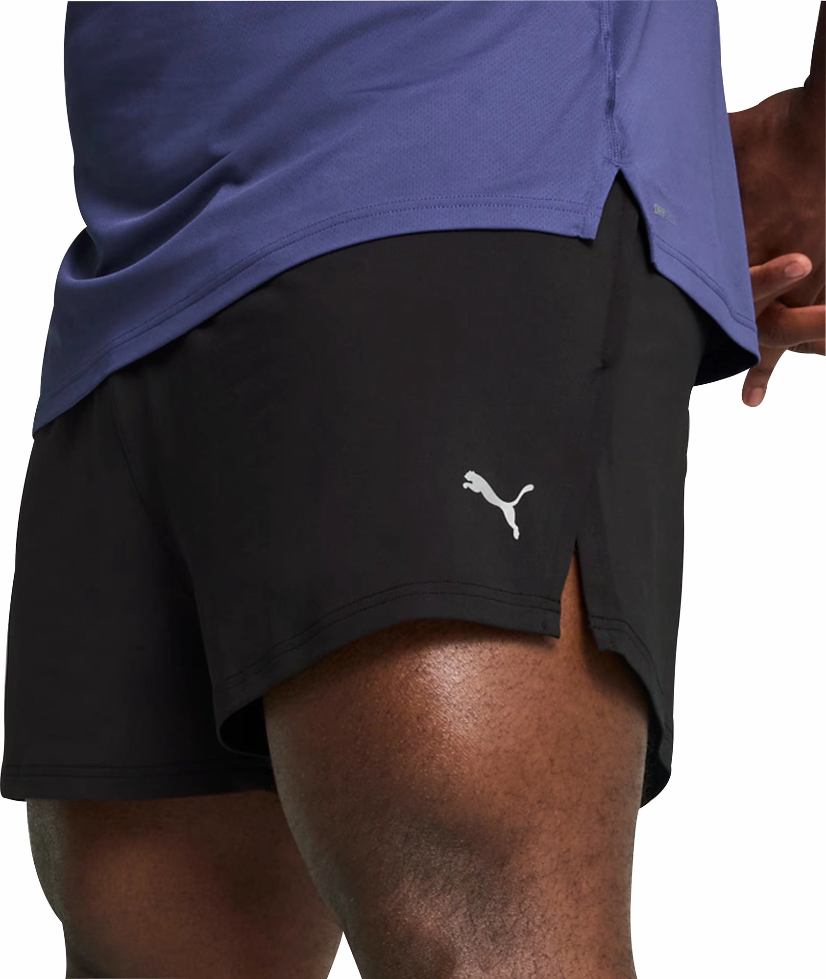 Sport Fit Versatile Layering Capability Puma Knit 3 Inch Mens Split Running Shorts - Black