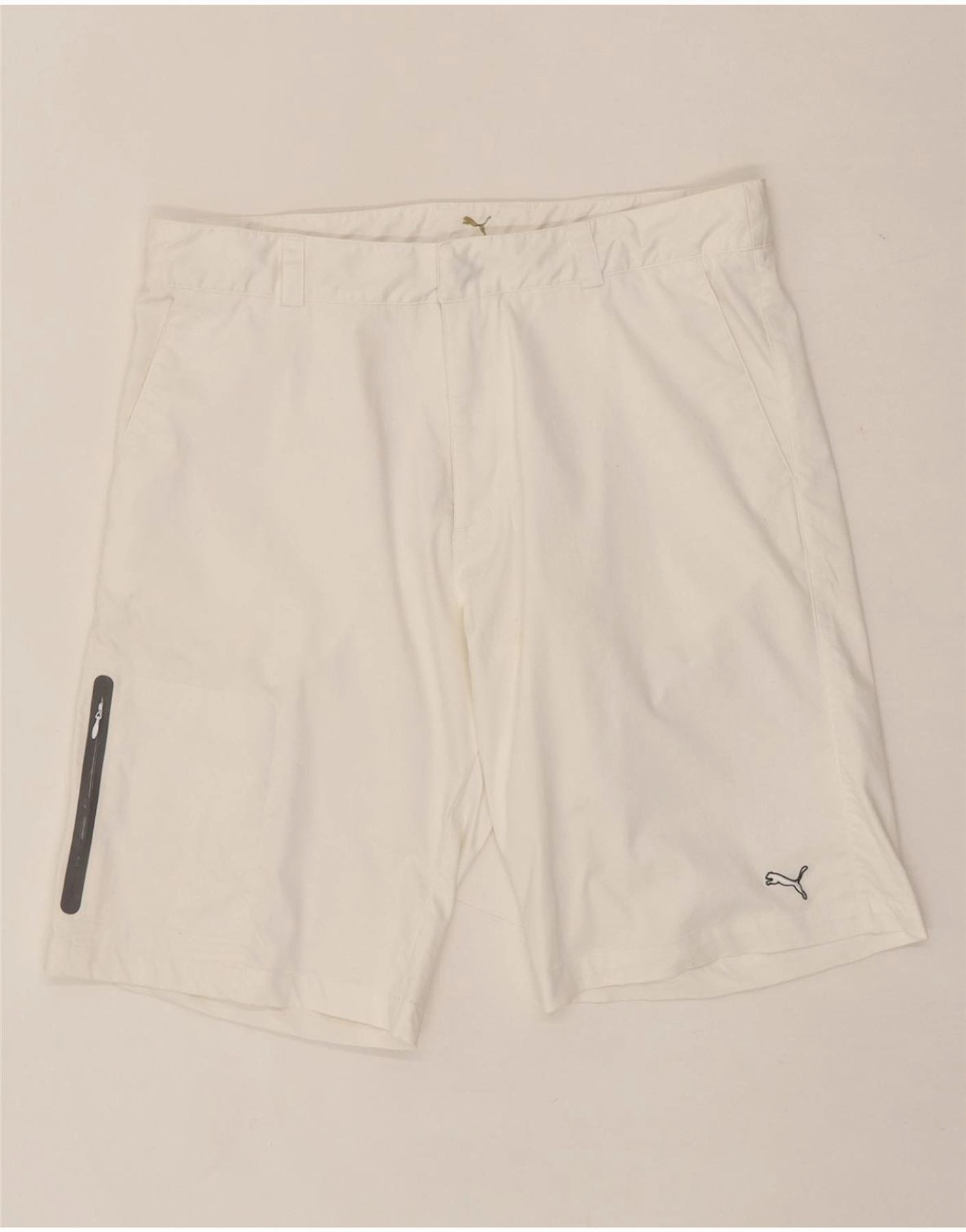 PUMA Mens Chino Shorts W36 Large Off White Polyester Sports Ergonomic Panel Design Relaxed Movement