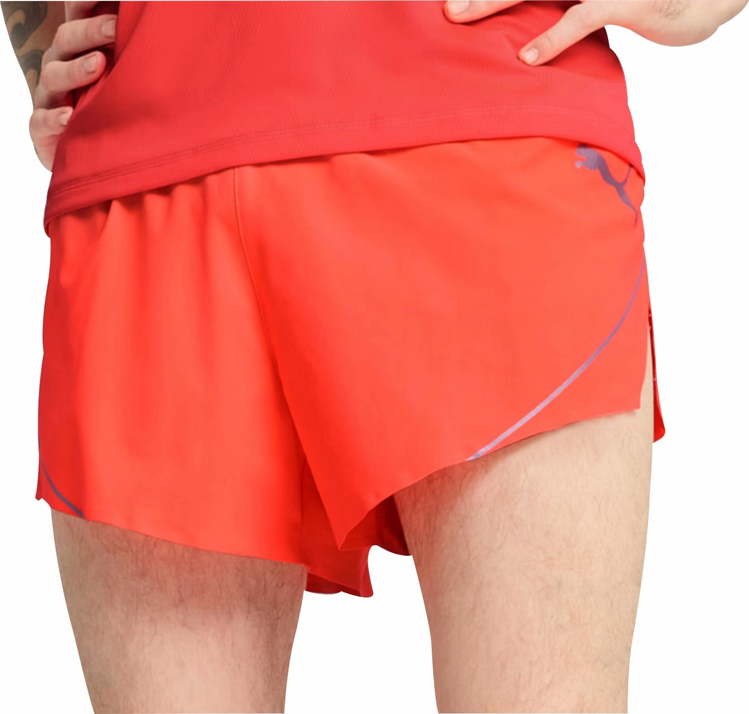 TaglessLabeling CompactPackable Puma Raceday Ultraweave 3 Inch Split Mens Running Shorts - Red