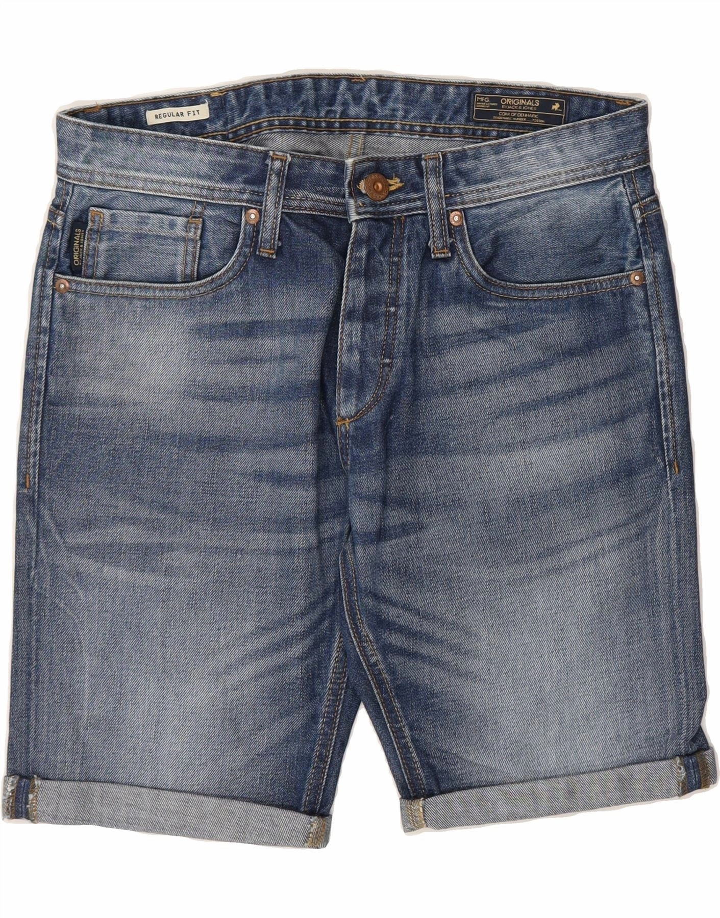 JACK & JONES Mens Regular Fit Denim Shorts W32 Medium Blue Cotton Sleek Waistband Quick Movement Fit