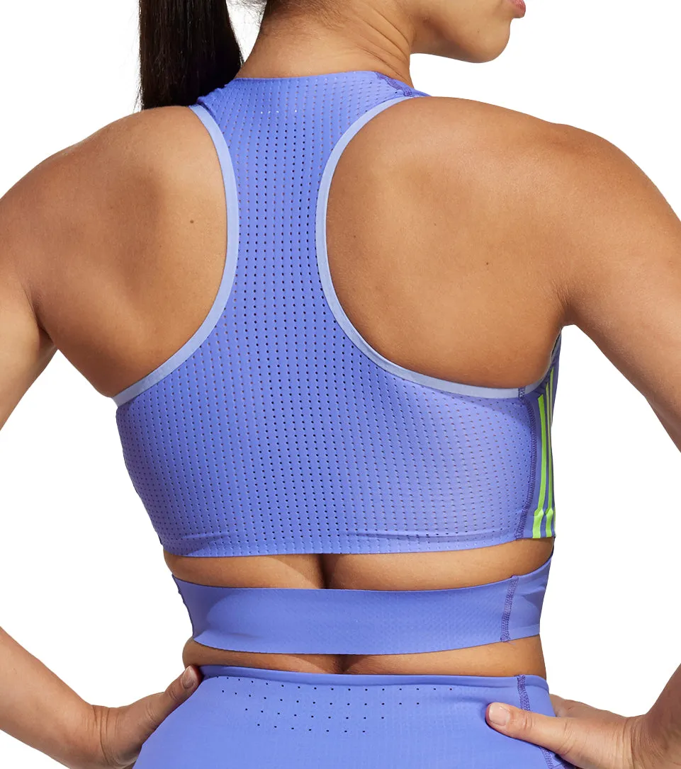 Light Layer Chilly Day Comfort adidas Adizero Promo Womens Running Crop Top - Blue