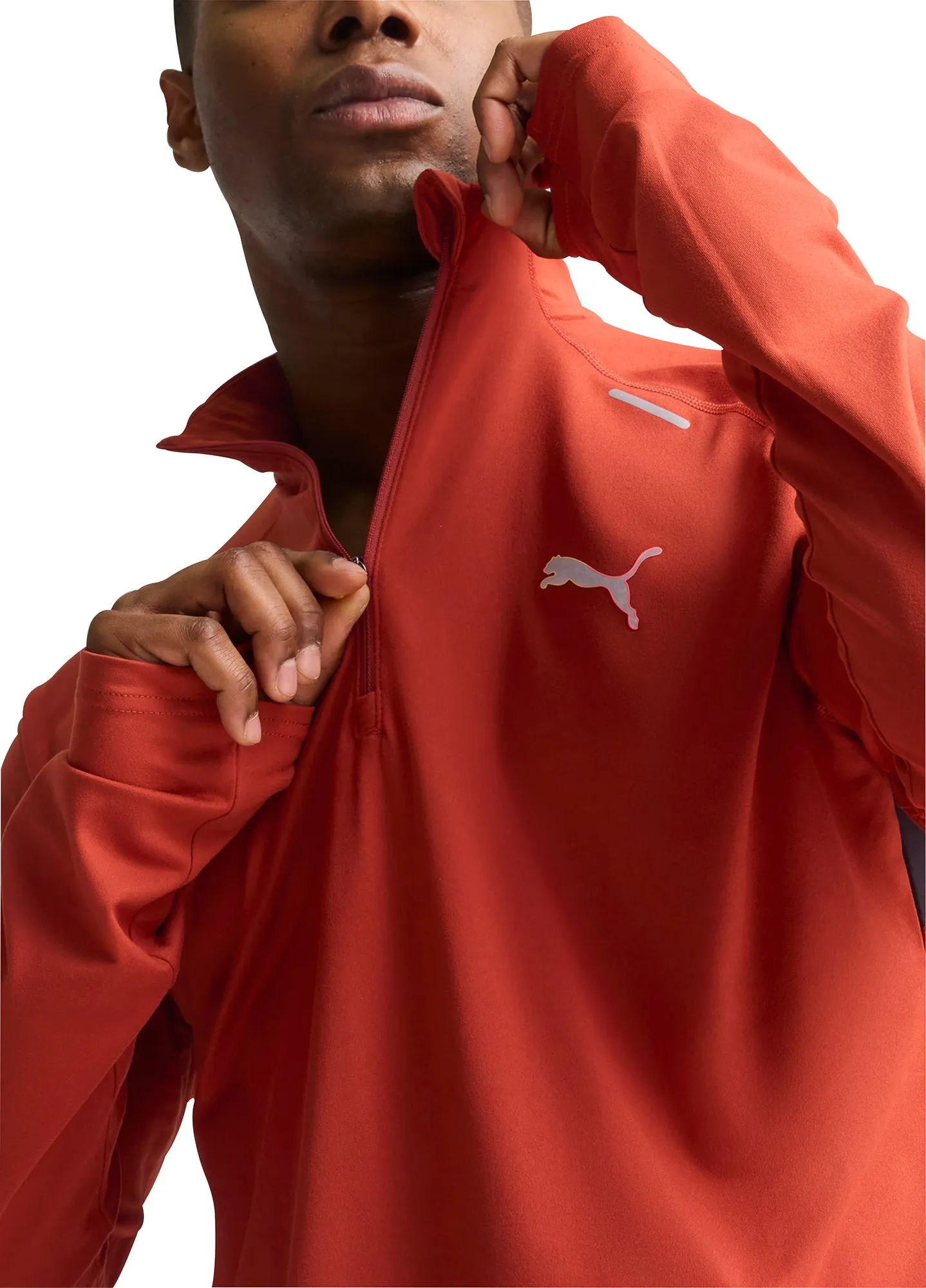 Puma Run Cloudspun Half Zip Long Sleeve Mens Running Top - Red Relaxed and Easy