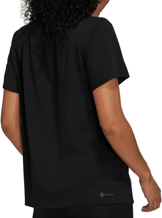 Flexible Ribbed Cuffs adidas TrainIcon 3 Stripes Short Sleeve Womens Training Top - Black