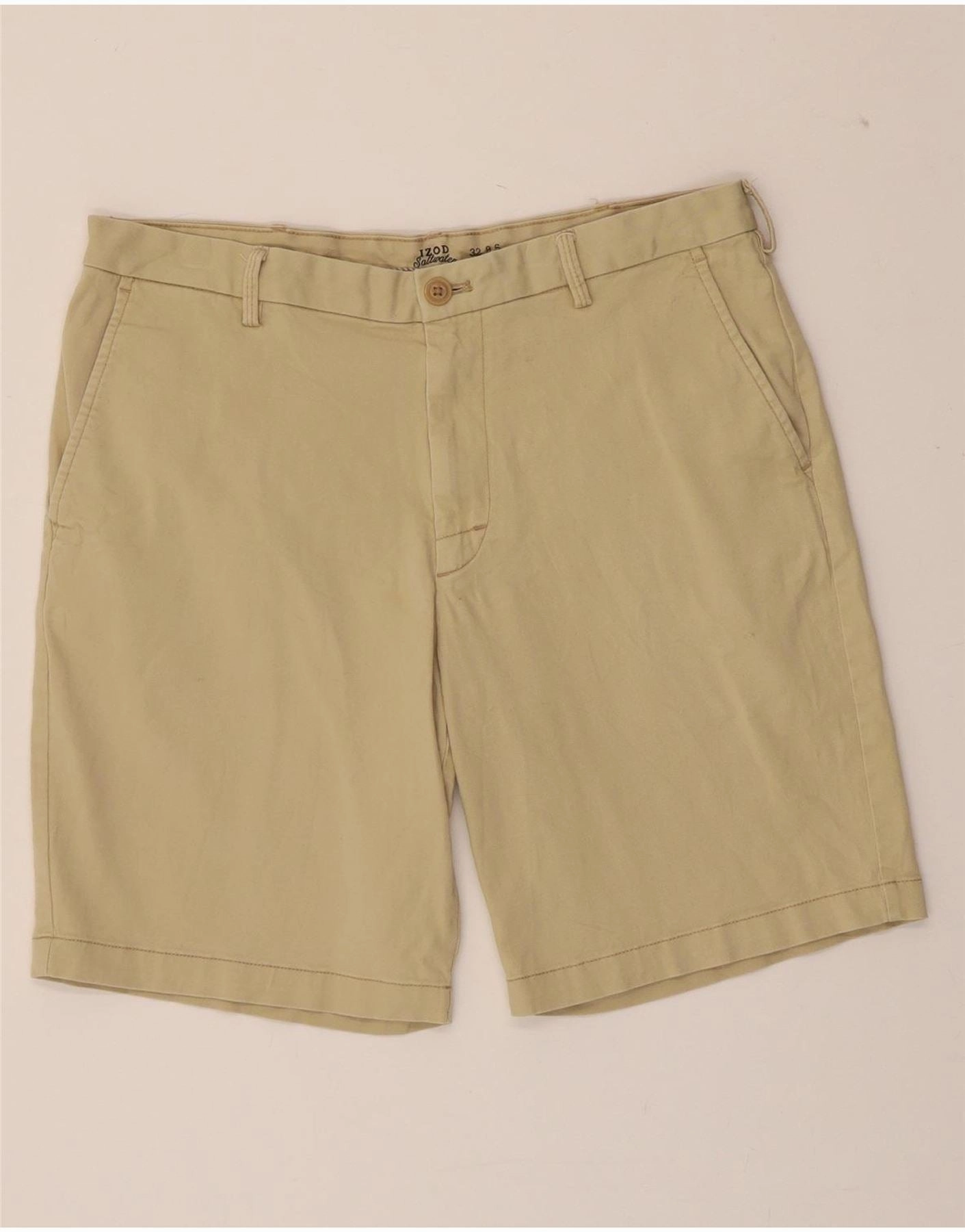 IZOD Mens Salt Water Chino Shorts W32 Medium  Beige Cotton Semi Formal Stretch Woven Fabric