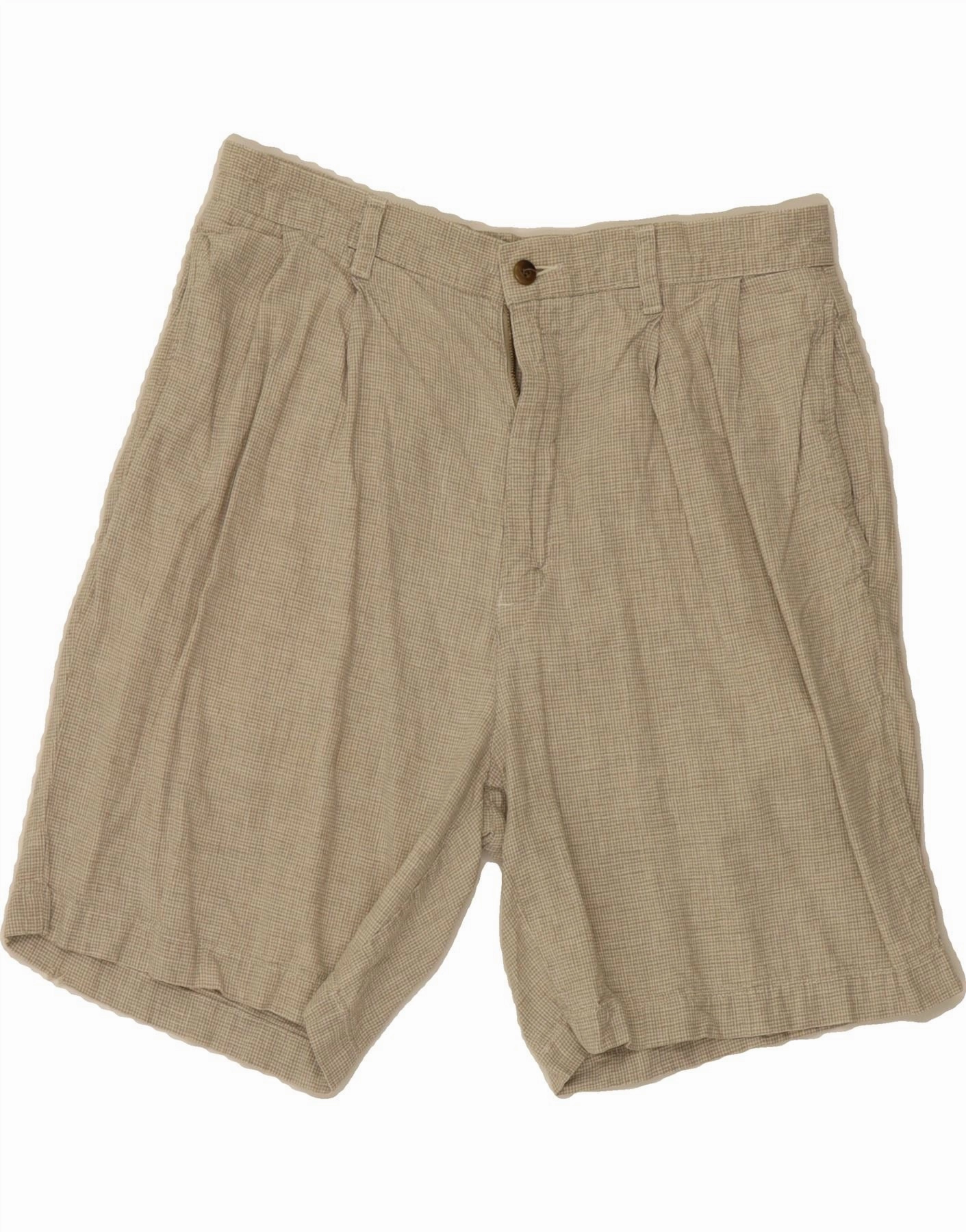 DOCKERS Mens Khakis Chino Shorts W33 Medium  Green Houndstooth Linen Durable Weave Relax Fit Comfort