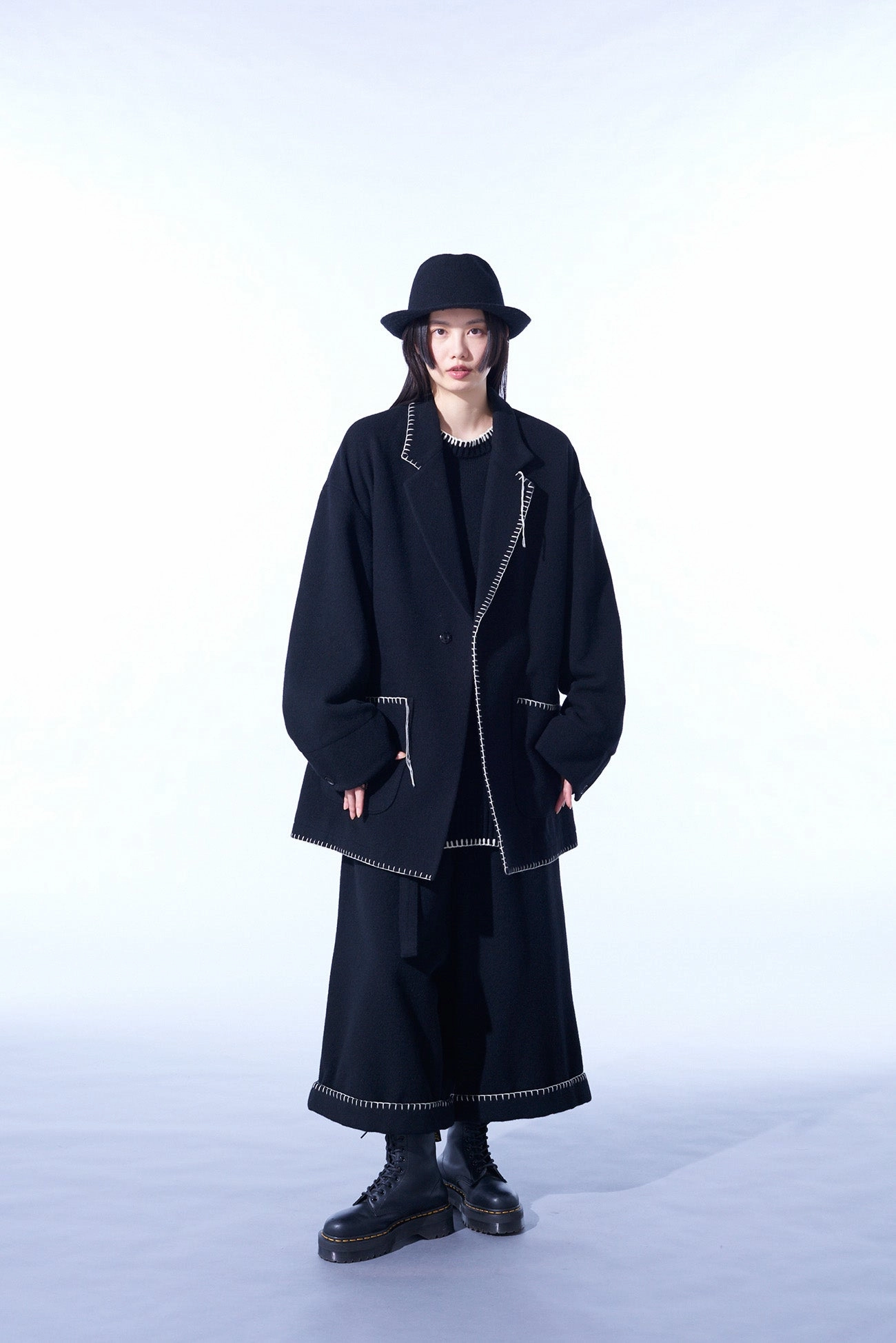 AbrasionResistantPanels Modern Cut W/TOP MOSSA  BELTED SAROUEL PANTS WITH BLANKET STITCH DESIGN