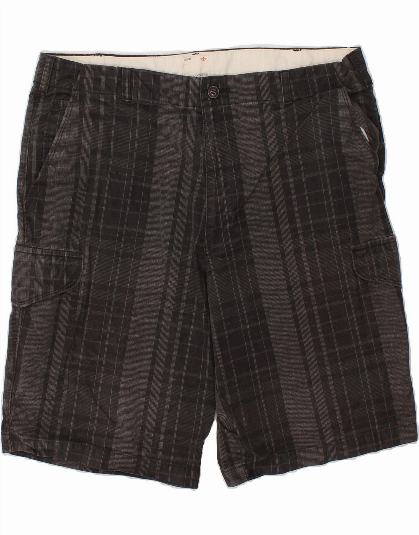 DOCKERS Mens Cargo Shorts W36 Large Grey Check Cotton Reflective accents Active Look