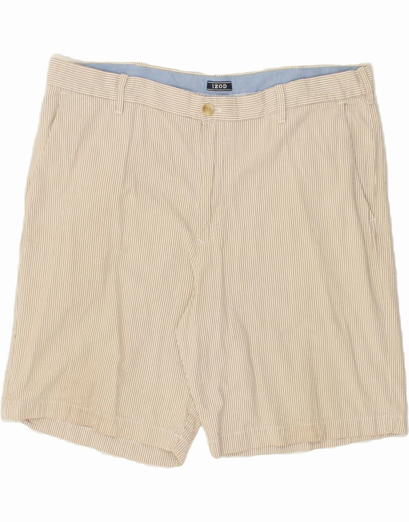 Smooth Fit IZOD Mens Chino Shorts W40 XL Beige Pinstripe Cotton