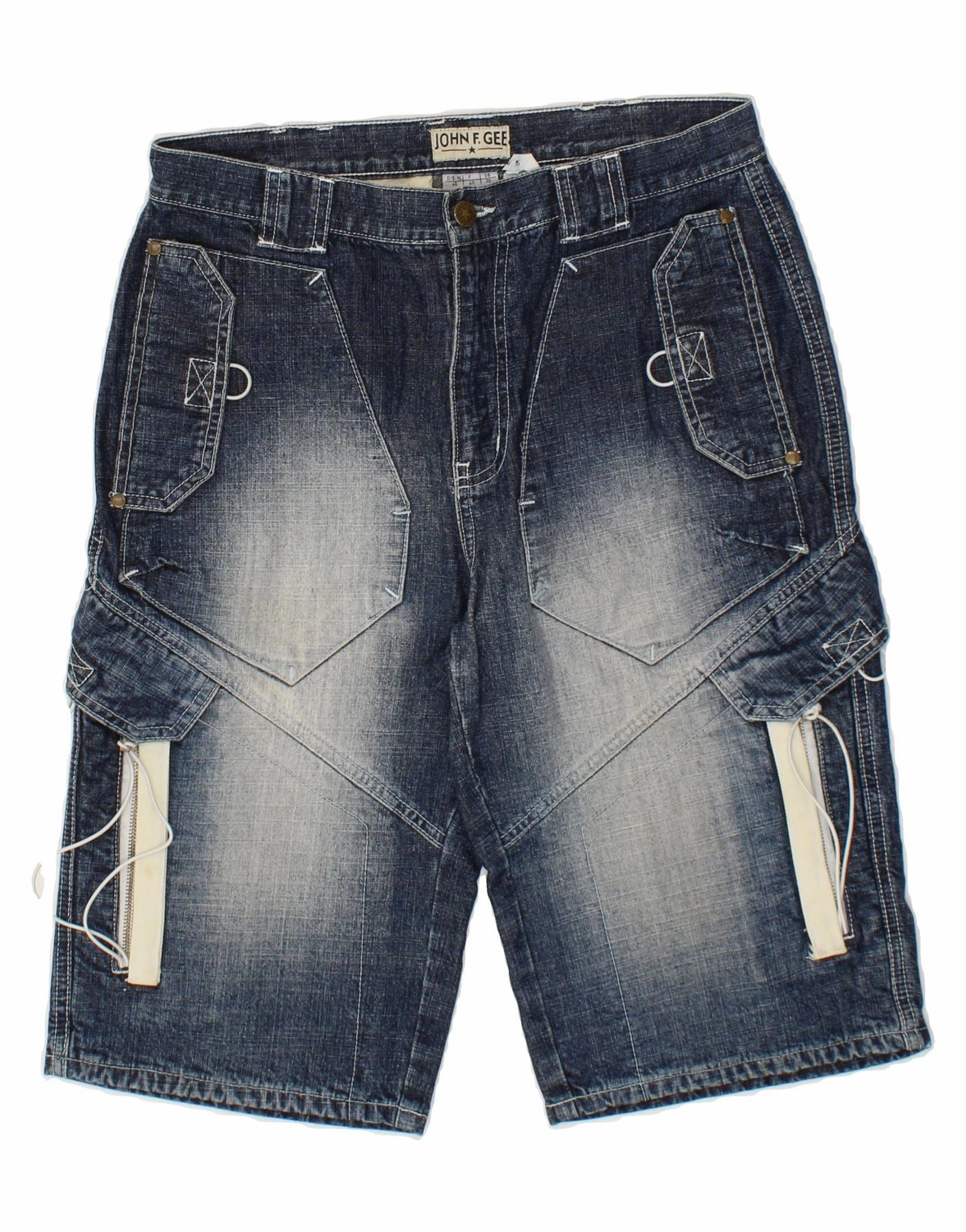 Athletic Cut JOHN F GEE Mens Denim Shorts W30 Medium Blue Cotton