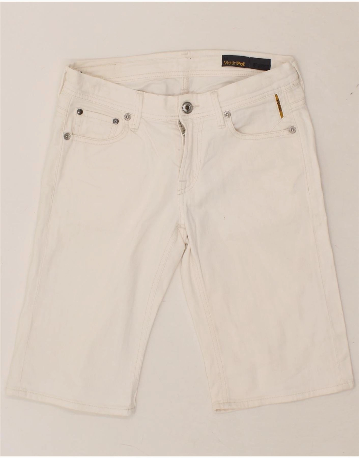 MELTIN' POT Mens Denim Shorts W31 Medium White Cotton Functional Comfort