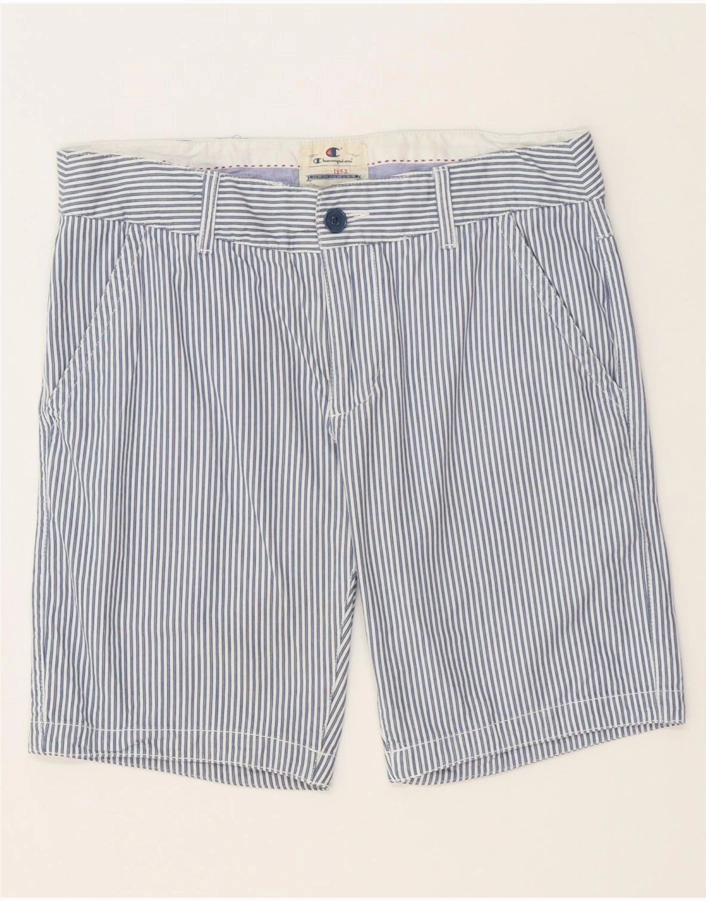 CHAMPION Mens Chino Shorts Small W29 Blue Striped Cotton Static Resistant Fibers Quick Wear