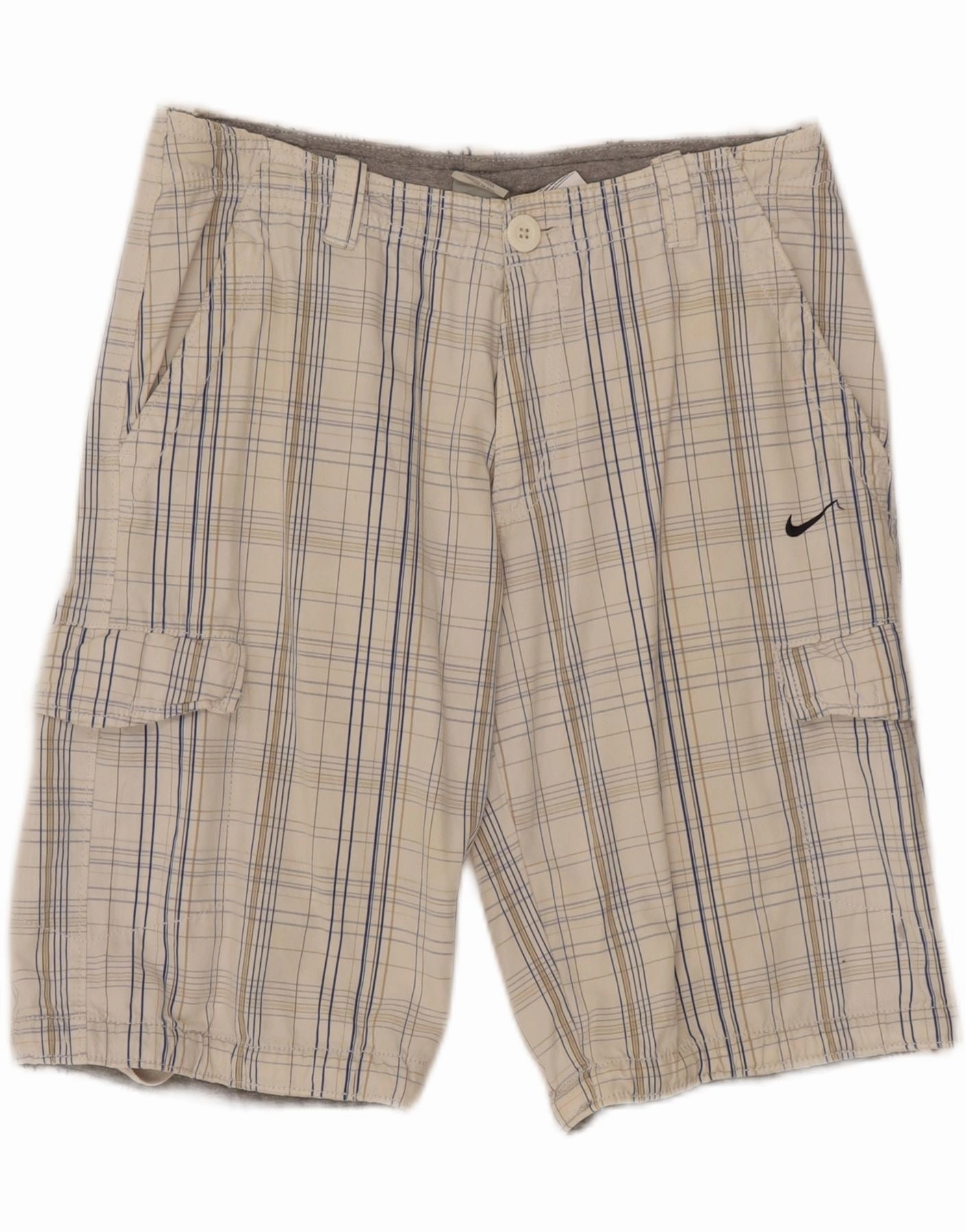 NIKE Mens Cargo Shorts Medium W30  White Check Cotton Travel Comfort Fast Absorption Textile