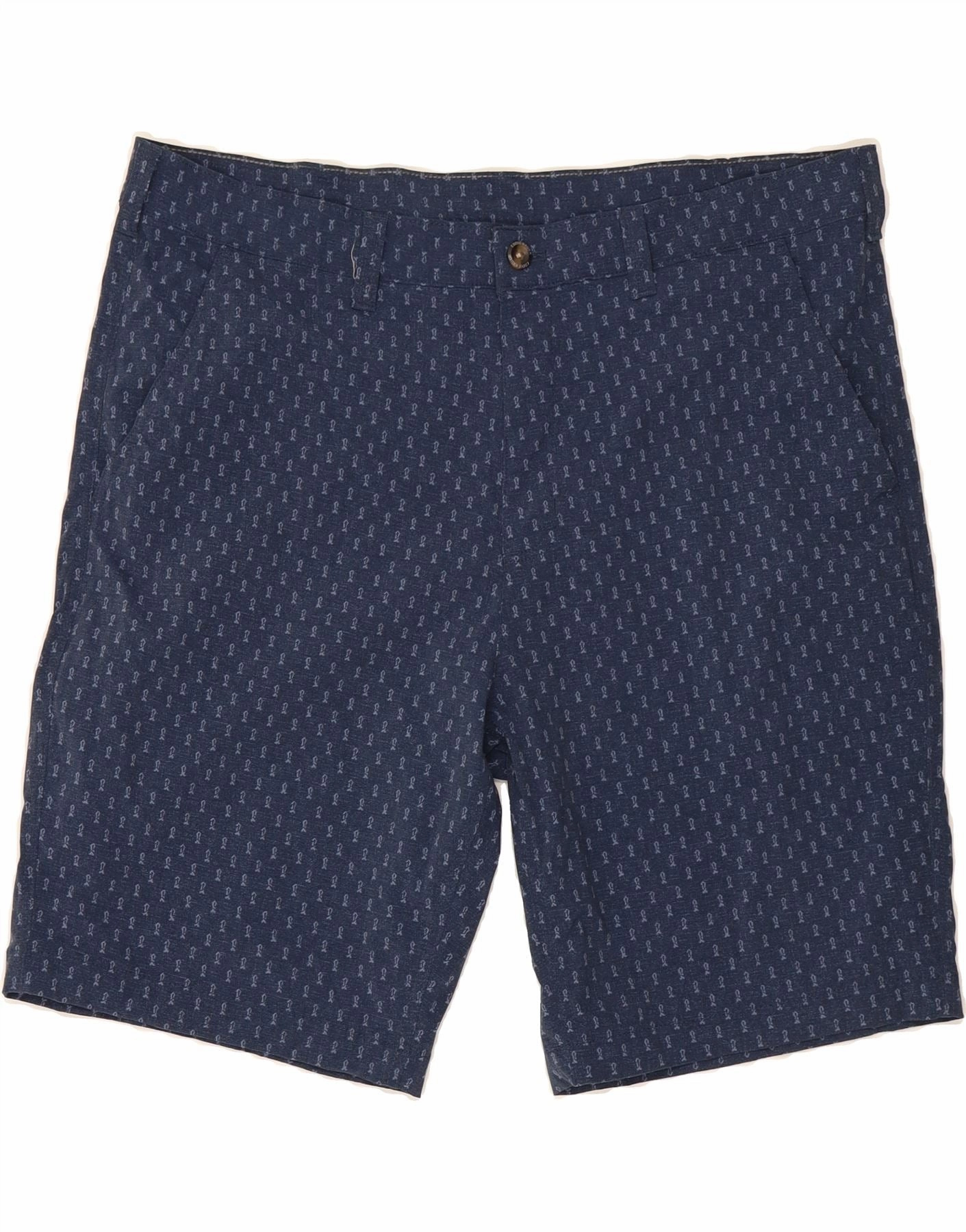 EDDIE BAUER Mens Chino Shorts W40 XL Navy Blue Spotted Nylon Fun Patterns Ripstop Material